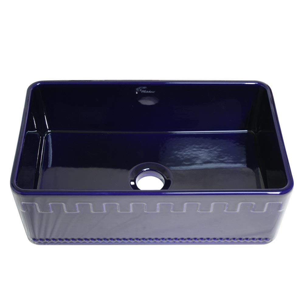 Alternate Image for Whitehaus 30" Fireclay Single Bowl Farmhouse Apron, Reversible, Blue, WHFLATN3018