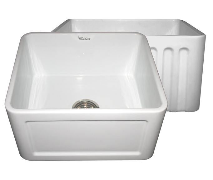 Whitehaus WHFLCON2018-WHITE Farmhaus Fireclay Reversible Sink with a Concave Front Apron on One Side and Fluted Front Apron on the Other