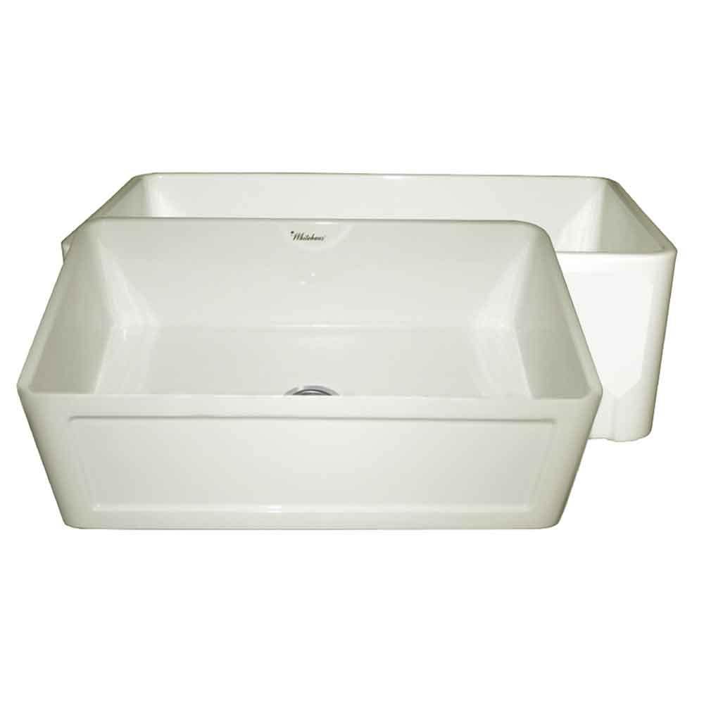 Whitehaus WHFLCON3018-BISCUIT Farmhaus Fireclay Reversible Sink with a Concave Front Apron on One Side and Fluted Front Apron on the Other