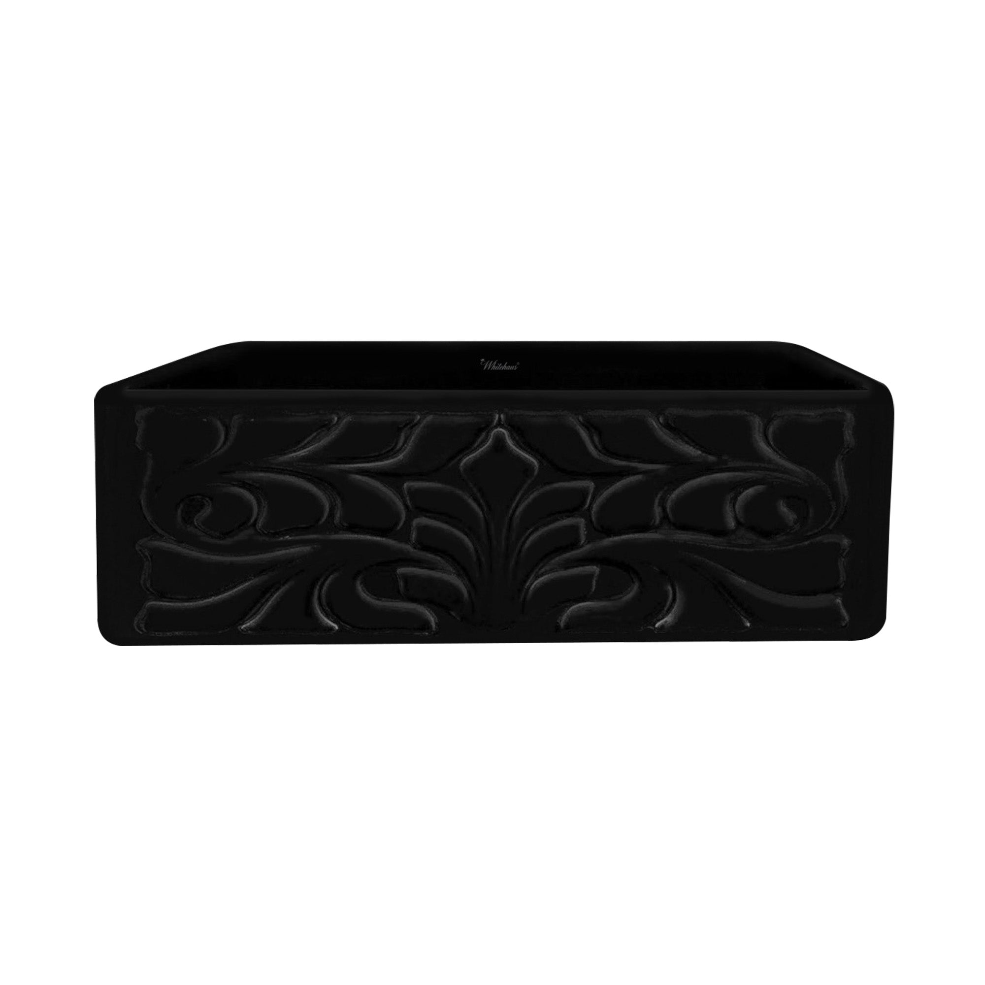 Whitehaus 30" Fireclay Farmhouse Sink, Single Bowl, Black, WHFLGO3018-BLACK Design Front