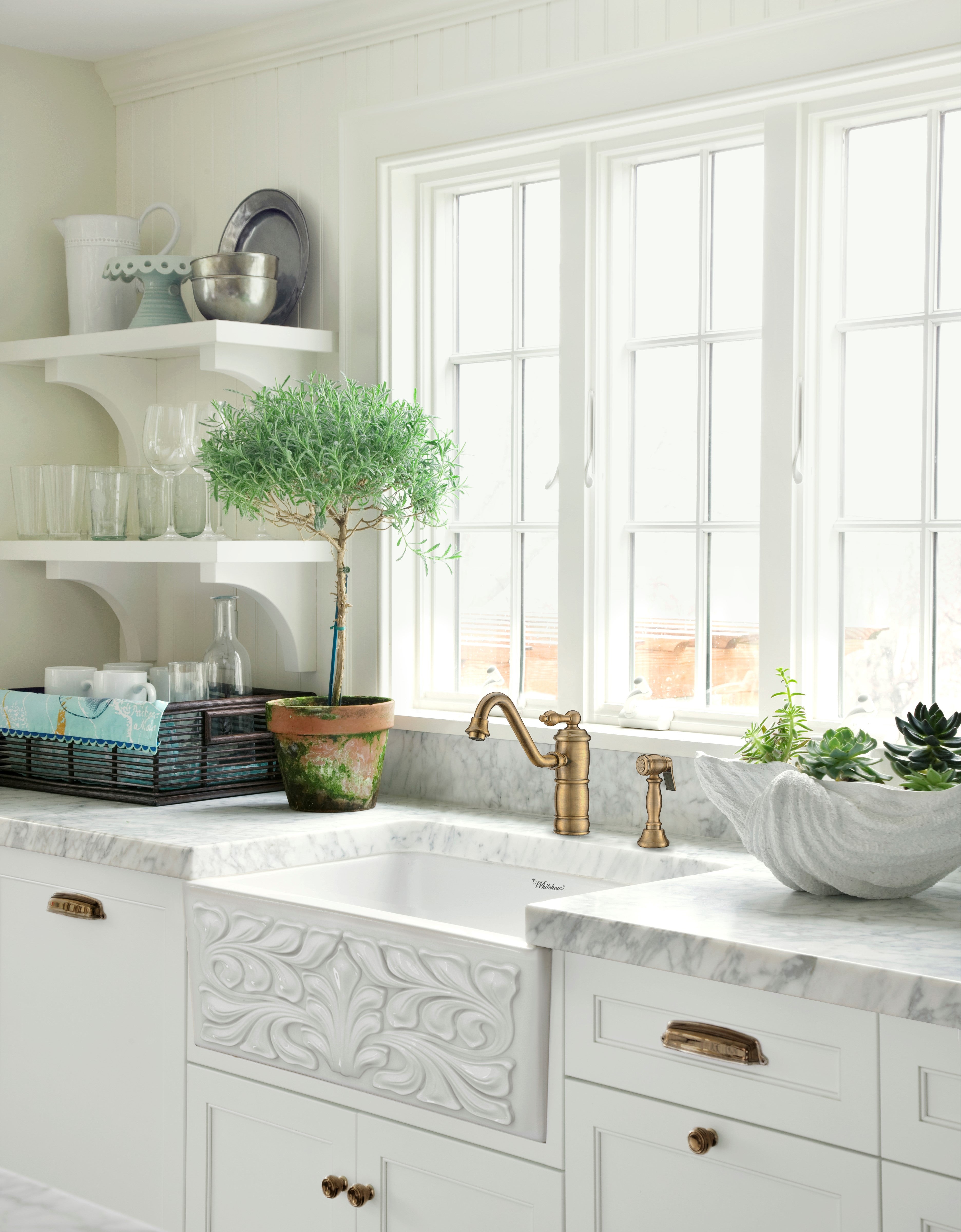 Whitehaus 30" Fireclay Single Bowl Farmhouse/Apron Sink, Biscuit, WHFLGO3018-BISCUIT Lifestyle