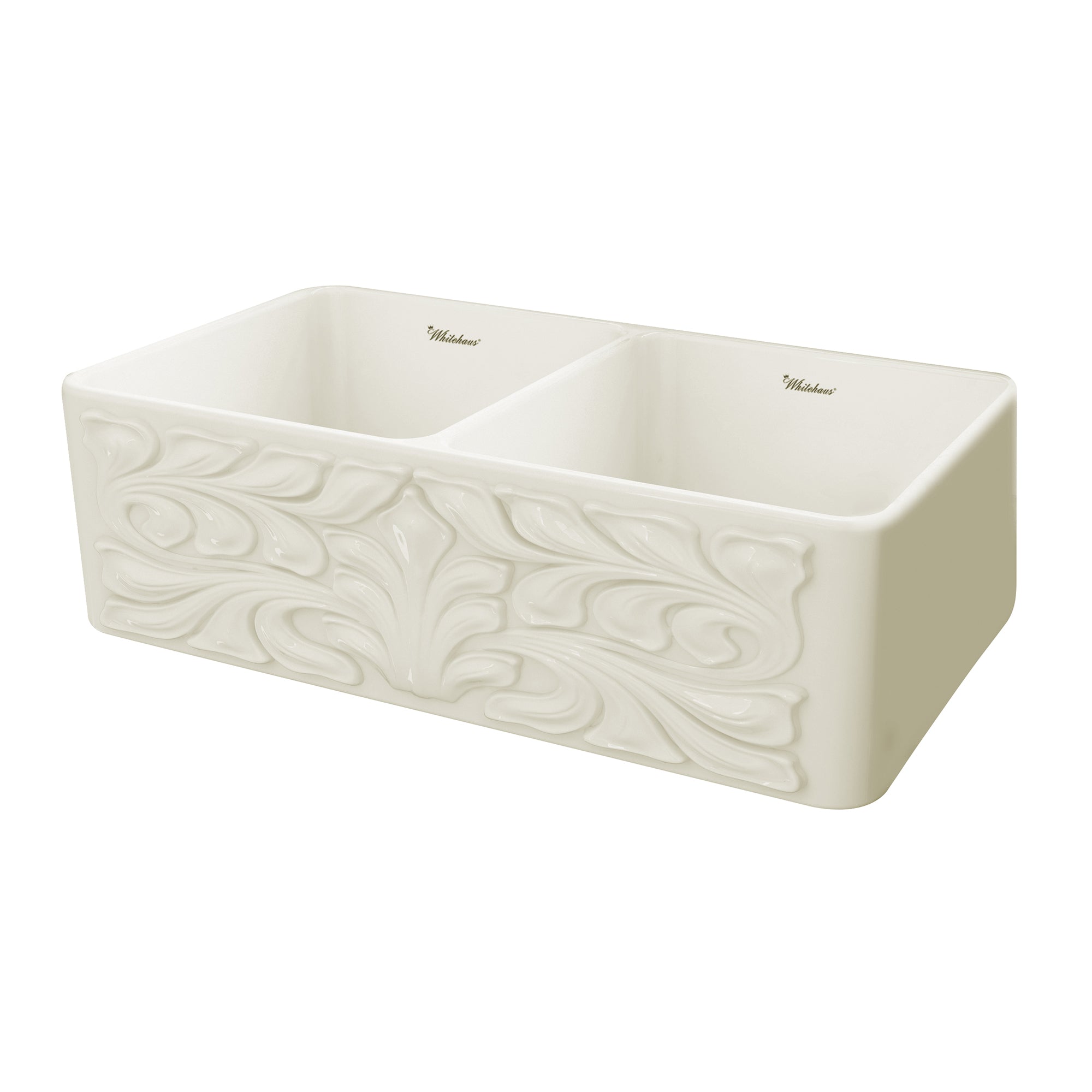 Alternate Image for Whitehaus 33" Fireclay Double Bowl Farmhouse Apron Sink, Biscuit, WHFLGO3318