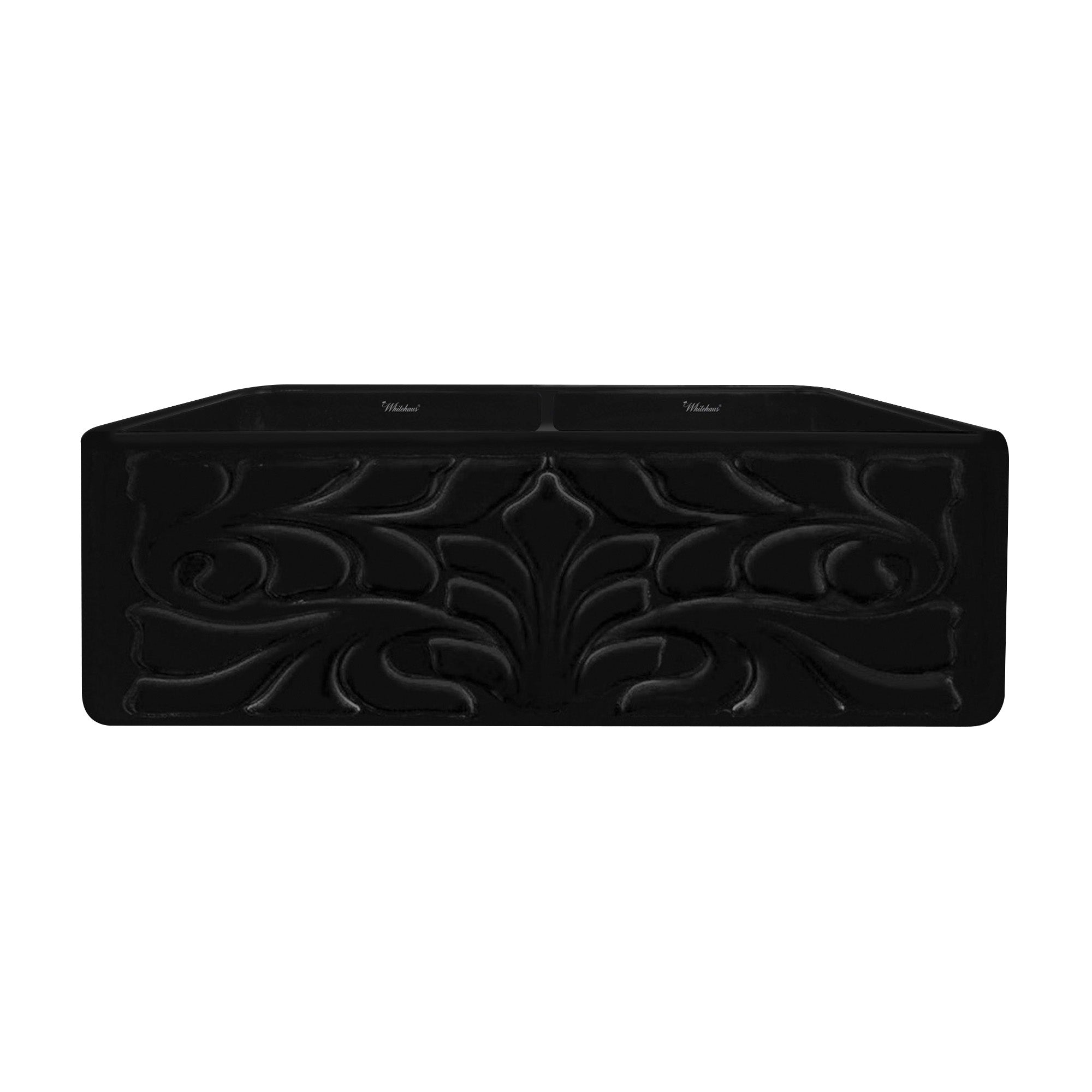 Whitehaus 33" Fireclay Double Bowl Farmhouse Apron Sink, Black, WHFLGO3318-BLACK Design Front