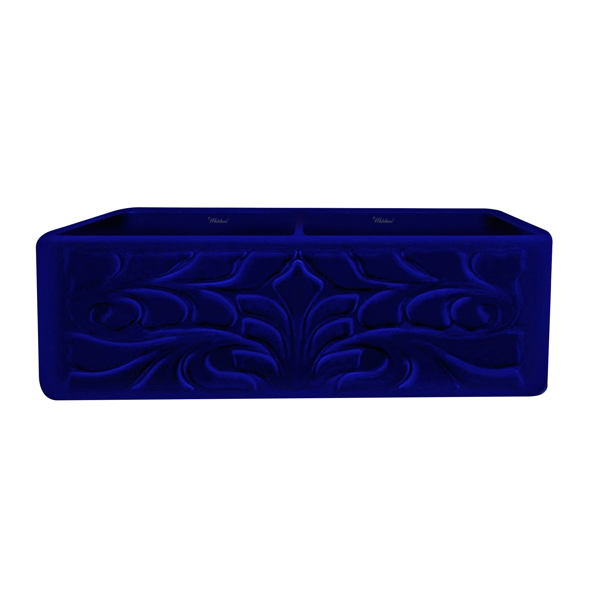 Alternate Image for Whitehaus 33" Fireclay Double Bowl Farmhouse Apron Sink, Blue, WHFLGO3318