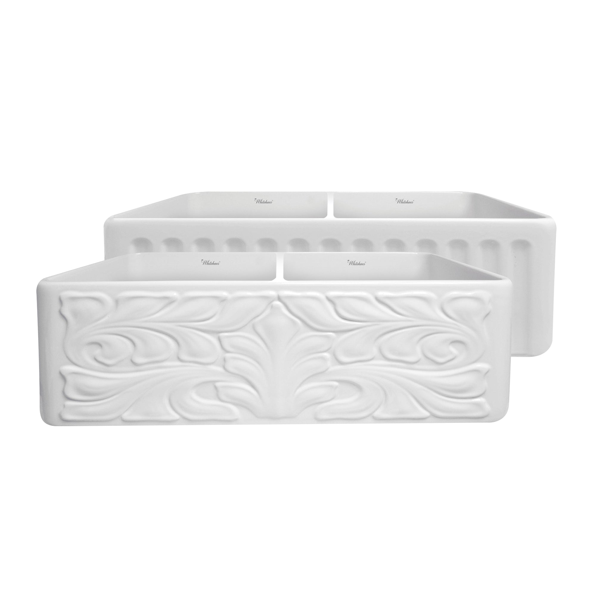 Whitehaus 33" Fireclay Double Bowl Farmhouse Apron Sink, White, WHFLGO3318-WHITE Main Image