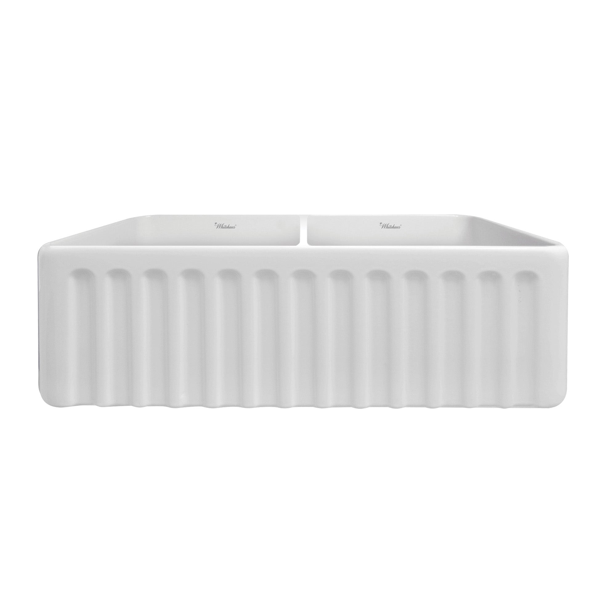 Alternate Image for Whitehaus 33" Fireclay Double Bowl Farmhouse Apron Sink, White, WHFLGO3318