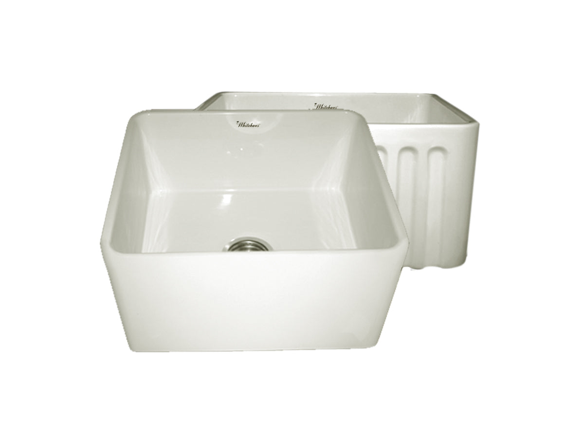 Alternate Image for Whitehaus 20" Fireclay Farmhouse Apron Sink, Reversible, Biscuit, WHFLPLN2018