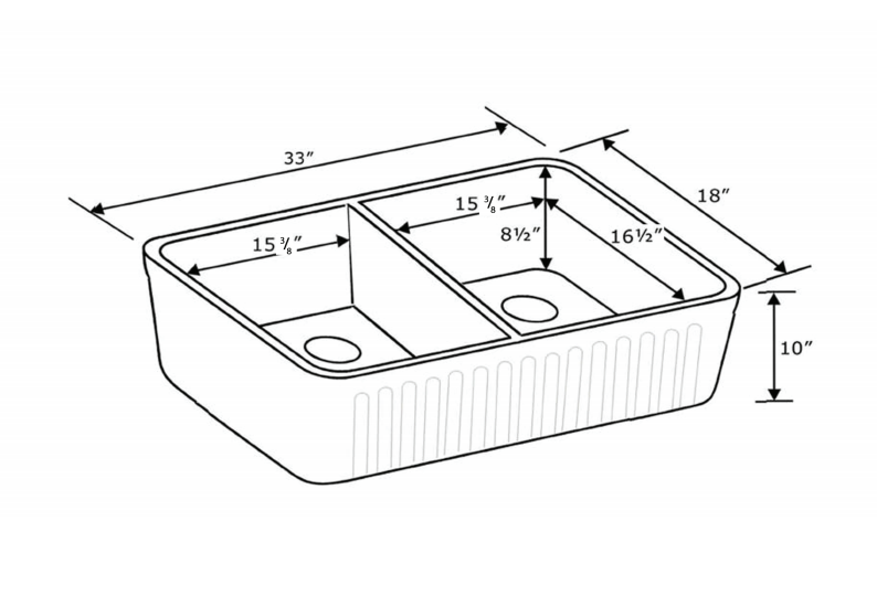 Alternate Image for Whitehaus 33" Fireclay Double Bowl Farmhouse Apron Sink, White, WHFLPLN3318