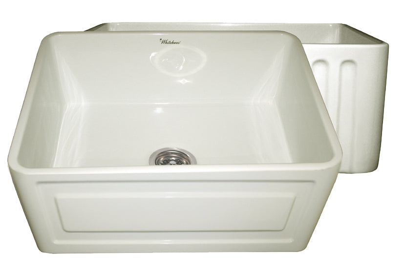Alternate Image for Whitehaus 24" Fireclay Farmhouse Apron Sink, Biscuit, WHFLRPL2418