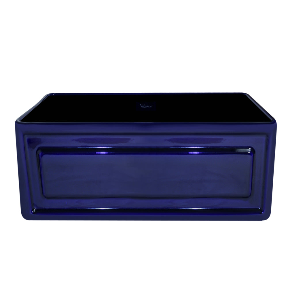 Whitehaus WHFLRPL2418-BLUE Farmhaus Fireclay Reversible Sink with a Raised Panel Front Apron on One Side and Fluted Front Apron on the Opposite Side