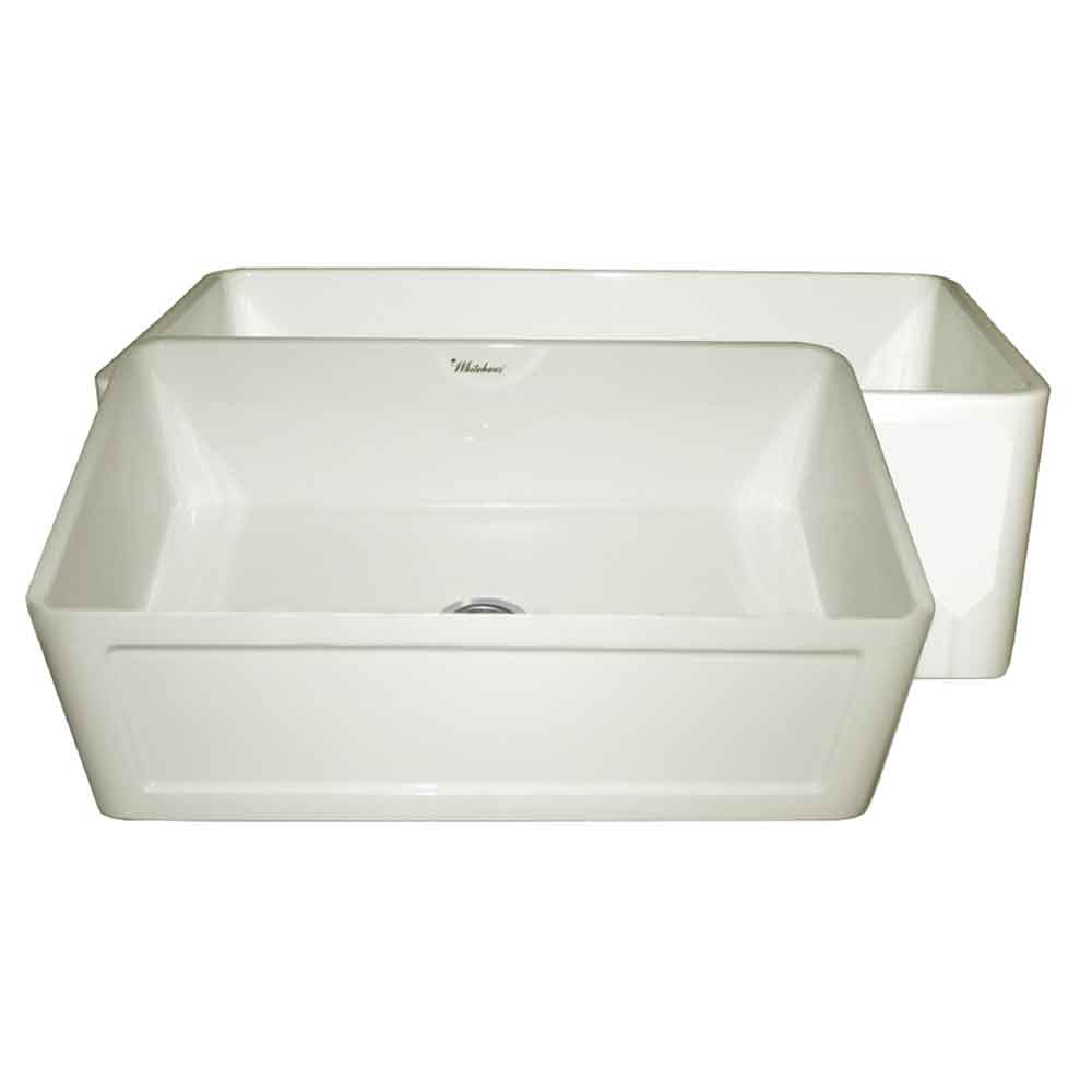 Whitehaus WHPLCON2719-BISCUIT Farmhaus Fireclay Reversible 27" Sink with a Plain Front Apron on One Side and a Concave Front Apron on the Other