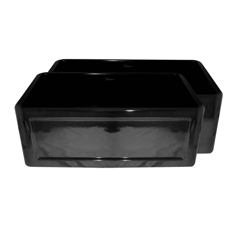 Whitehaus WHPLCON2719-BLACK Farmhaus Fireclay Reversible 27" Sink with a Plain Front Apron on One Side and a Concave Front Apron on the Other