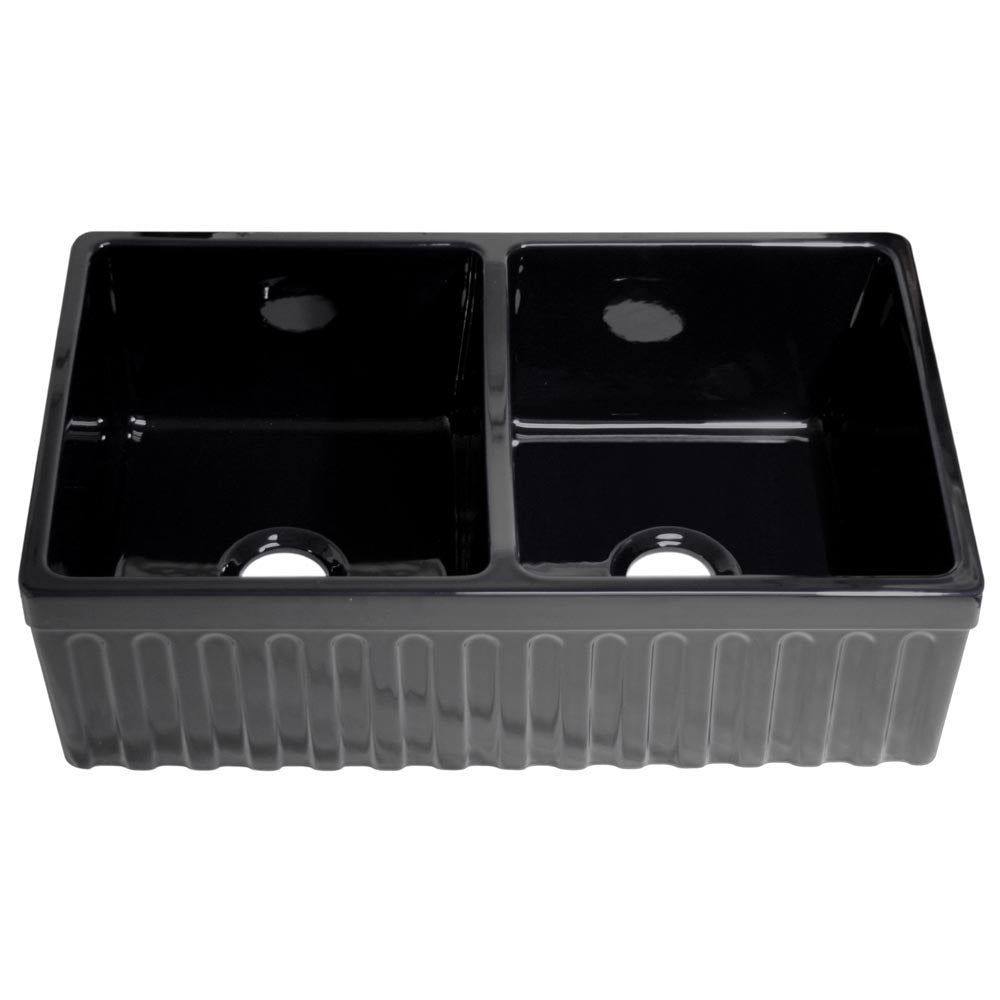 Alternate Image for Whitehaus 33'' Fireclay Double Bowl Farmhouse Apron Sink, Black, WHQDB332