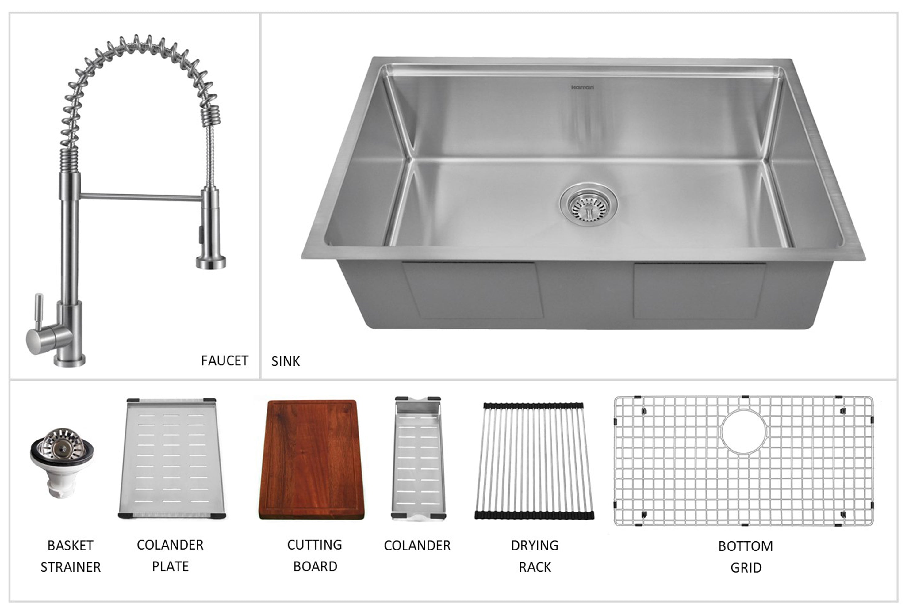 Karran 32" Undermount Stainless Steel Workstation Kitchen Sink with Faucet and Accessories, 16 Gauge, WS-37-PK2