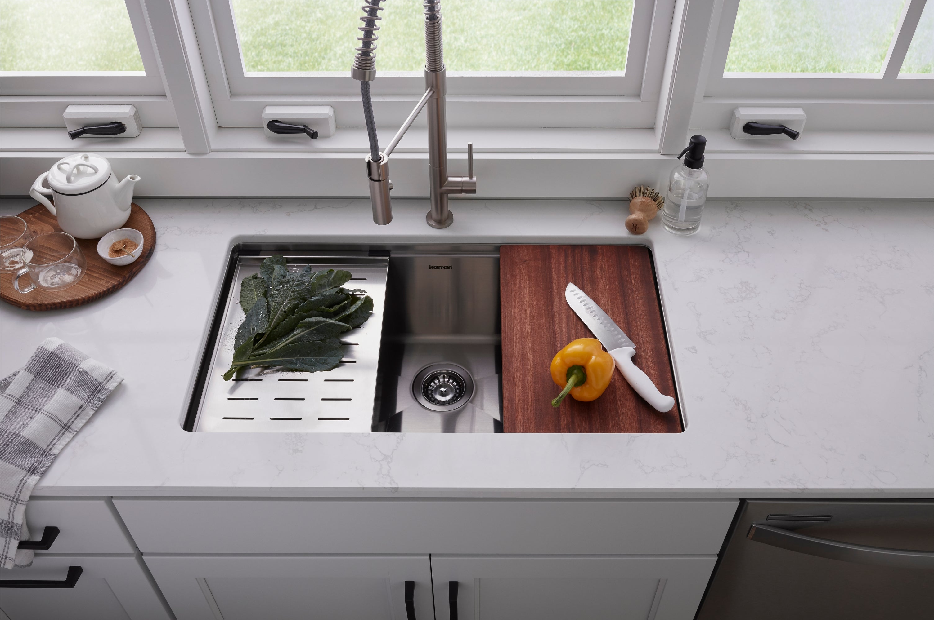 Alternate Image for Karran 32" Undermount Stainless Steel Workstation Kitchen Sink with Faucet and Accessories, 16 Gauge, WS-37-PK2
