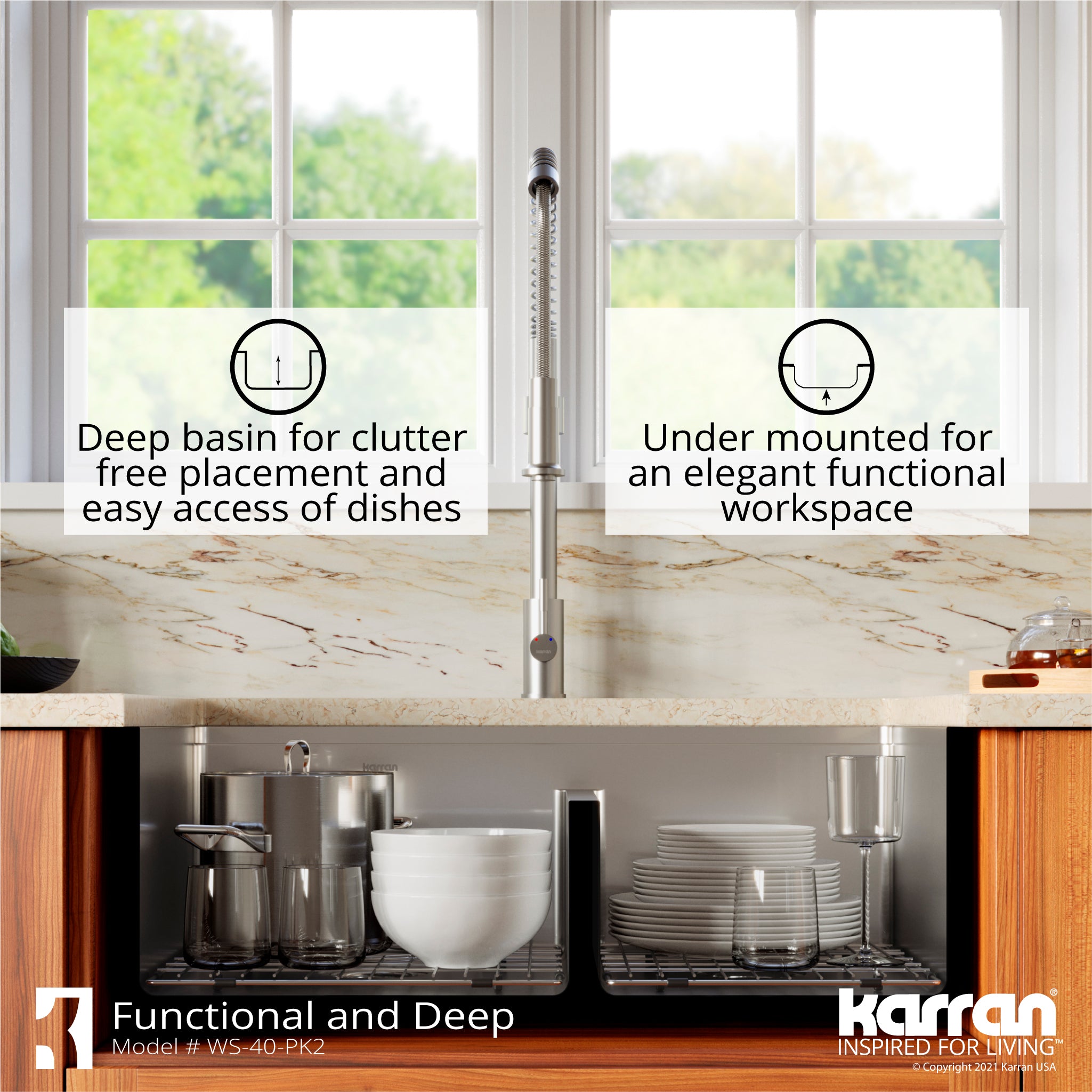 Alternate Image for Karran 32" Undermount Stainless Steel Workstation Kitchen Sink with Faucet and Accessories, 60/40 Double Bowl, 16 Gauge, WS-40-PK2