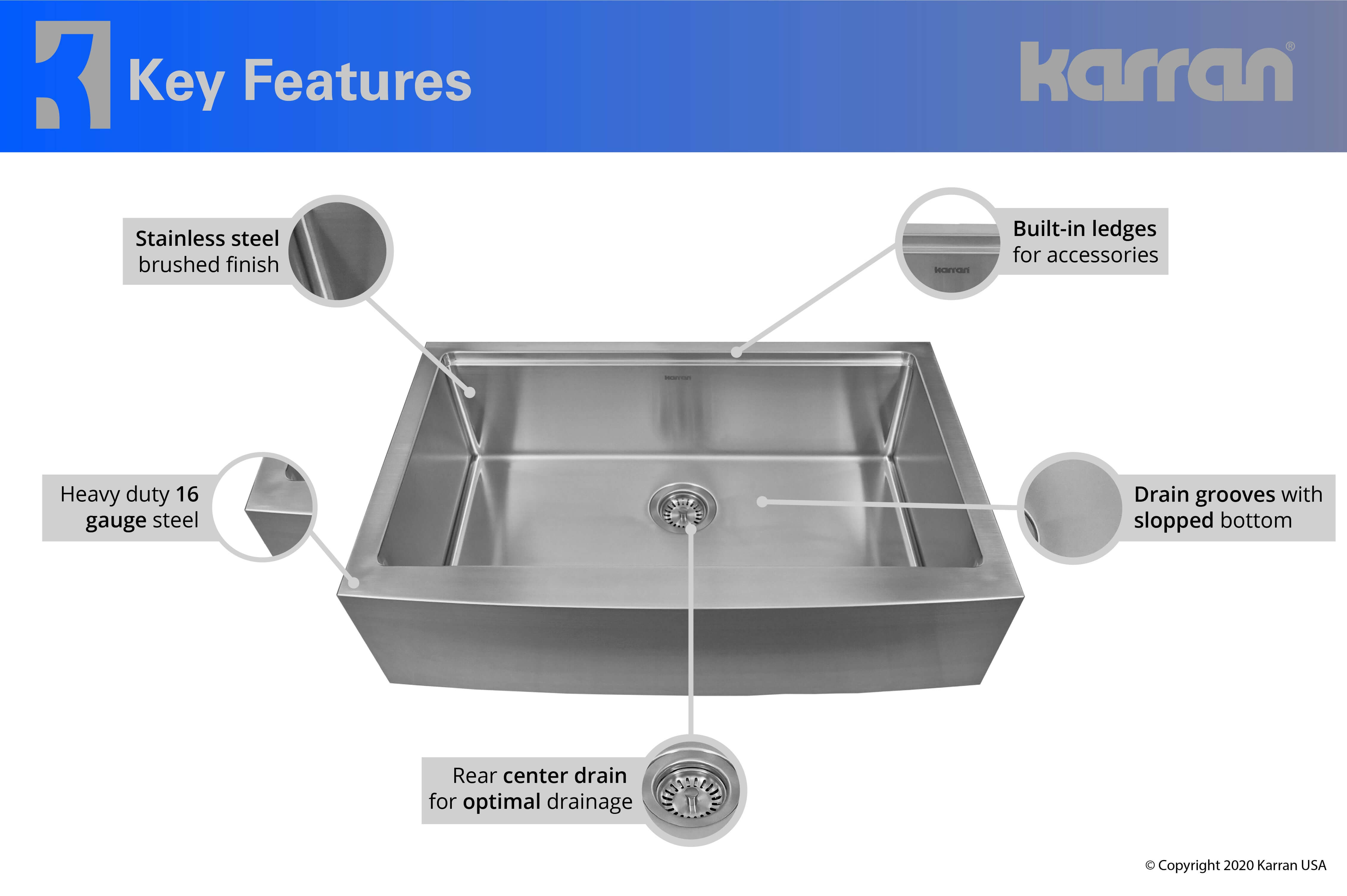 Alternate Image for Karran 33" Stainless Steel Workstation Farmhouse Sink with Faucet and Accessories, 16 Gauge, WS-45-PK2