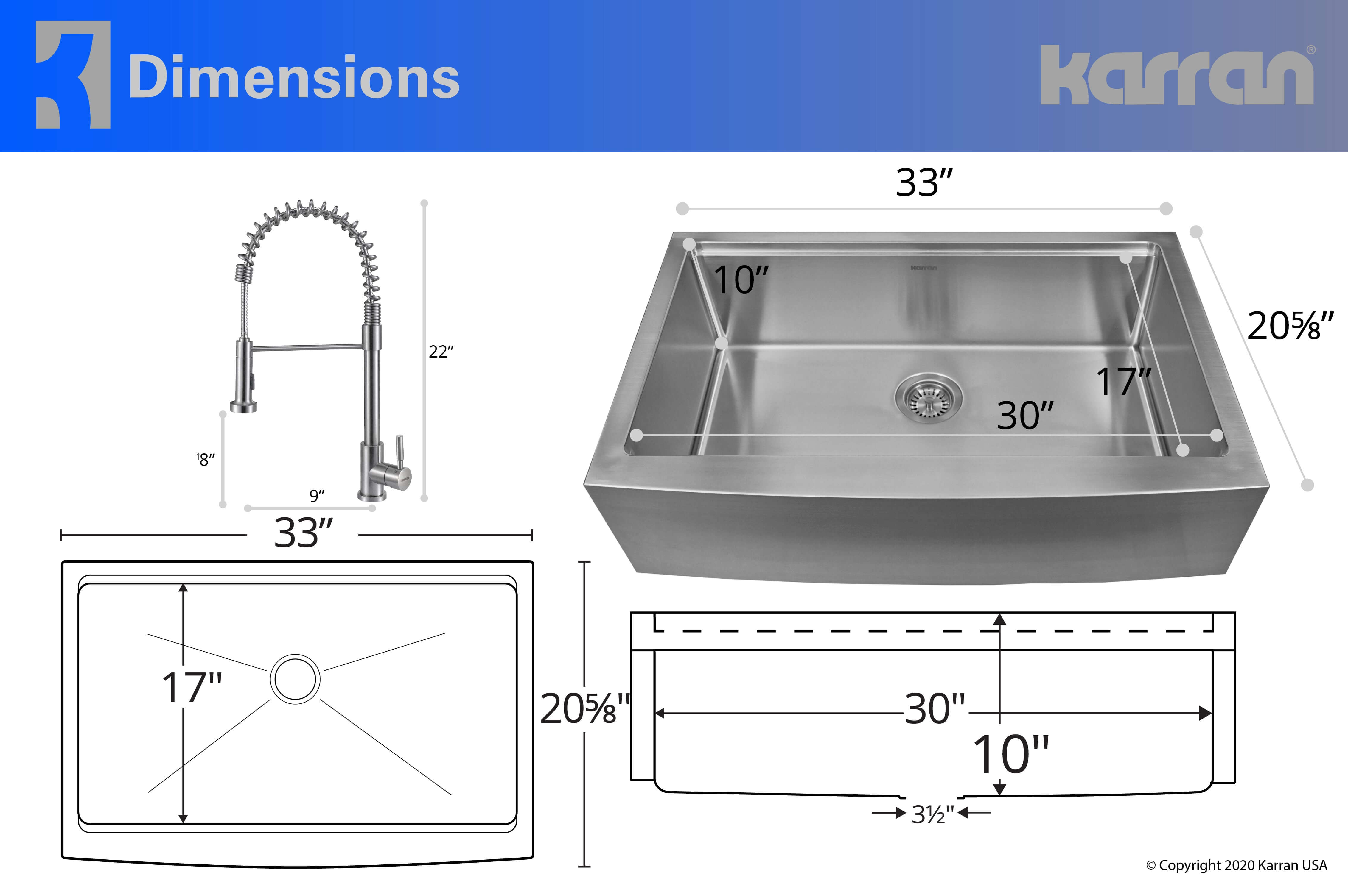 Alternate Image for Karran 33" Stainless Steel Workstation Farmhouse Sink with Faucet and Accessories, 16 Gauge, WS-45-PK2
