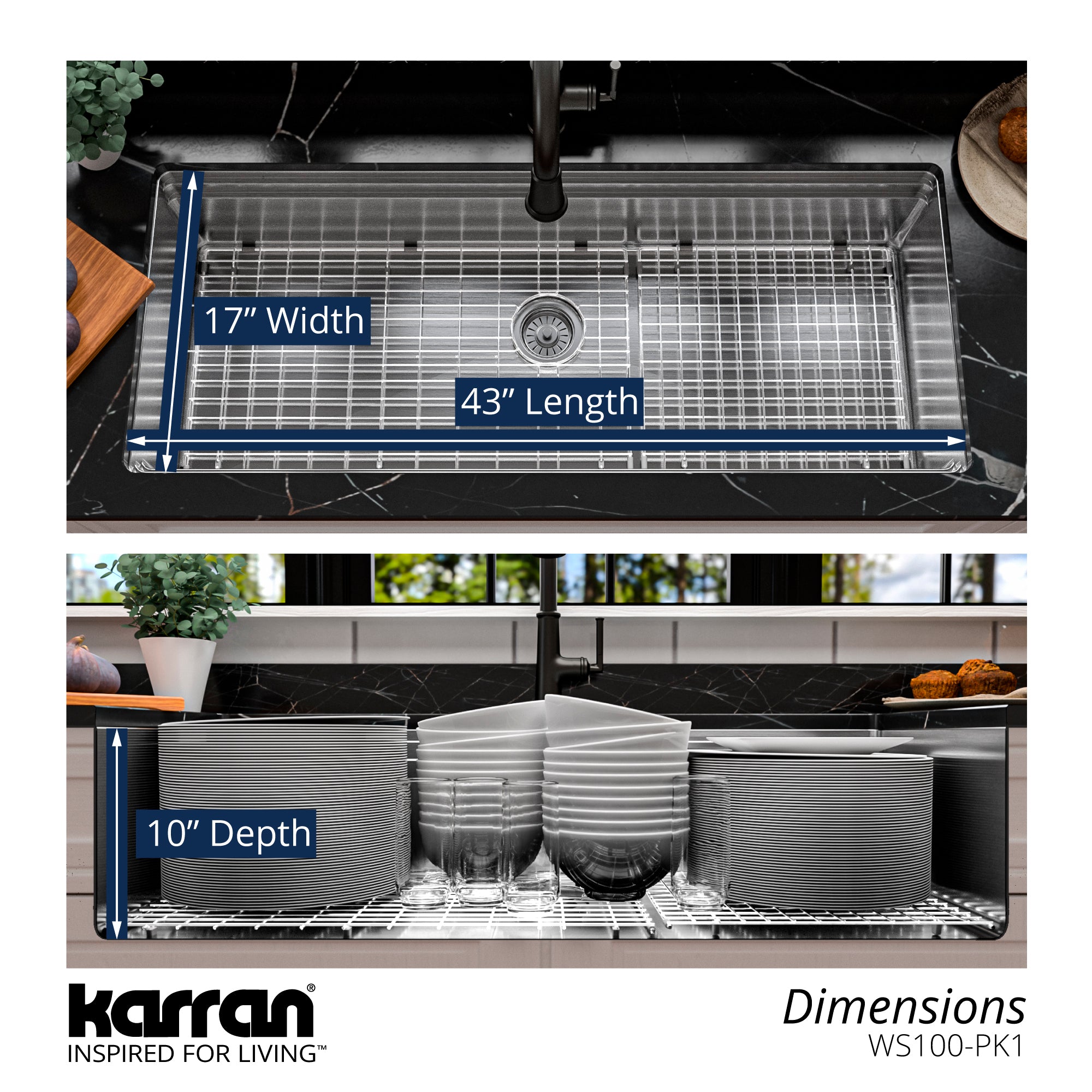 Alternate Image for Karran 45" Undermount Stainless Steel Workstation Kitchen Sink with Accessories, 16 Gauge, WS-100-PK1