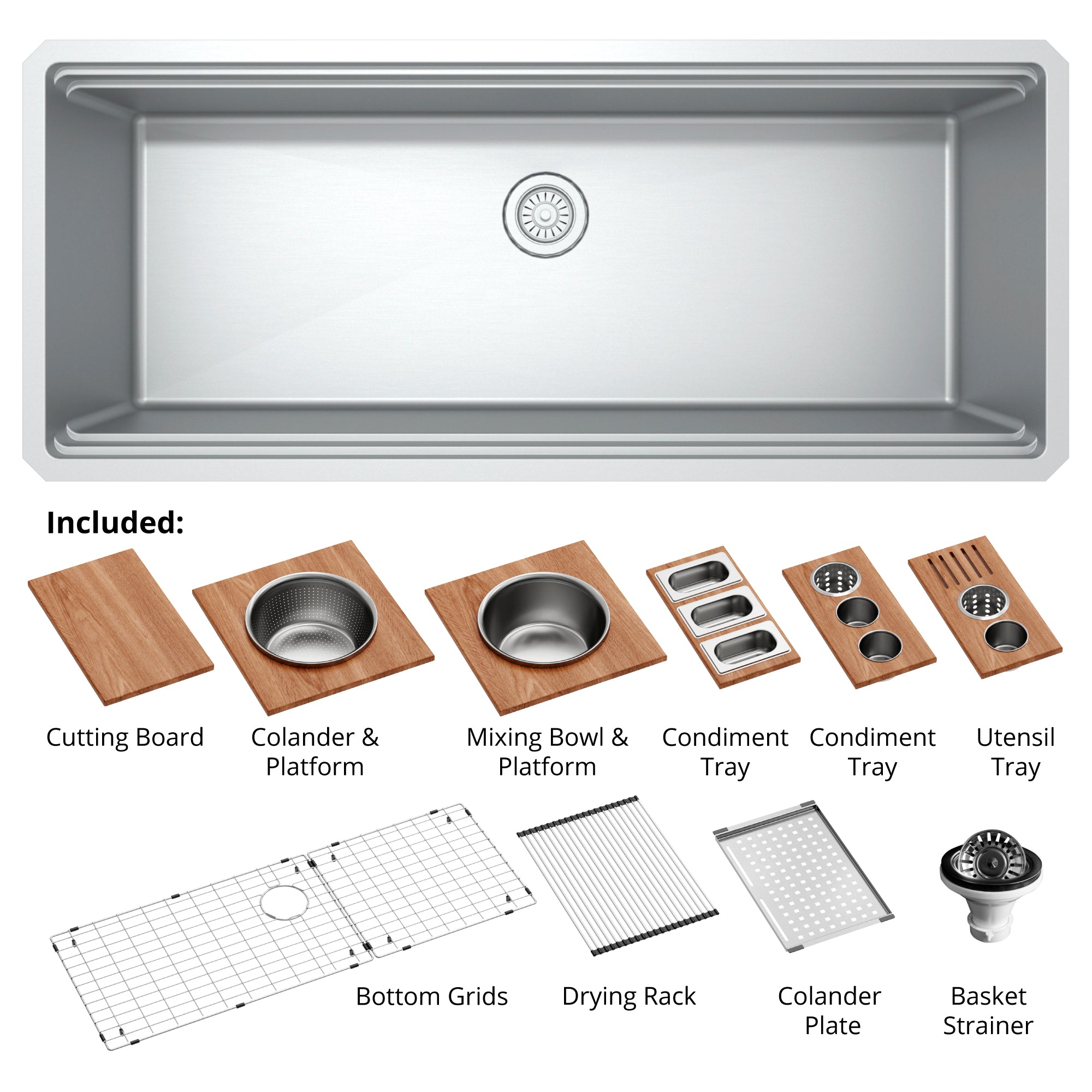 Alternate Image for Karran 45" Undermount Stainless Steel Workstation Kitchen Sink with Accessories, 16 Gauge, WS-100-PK1