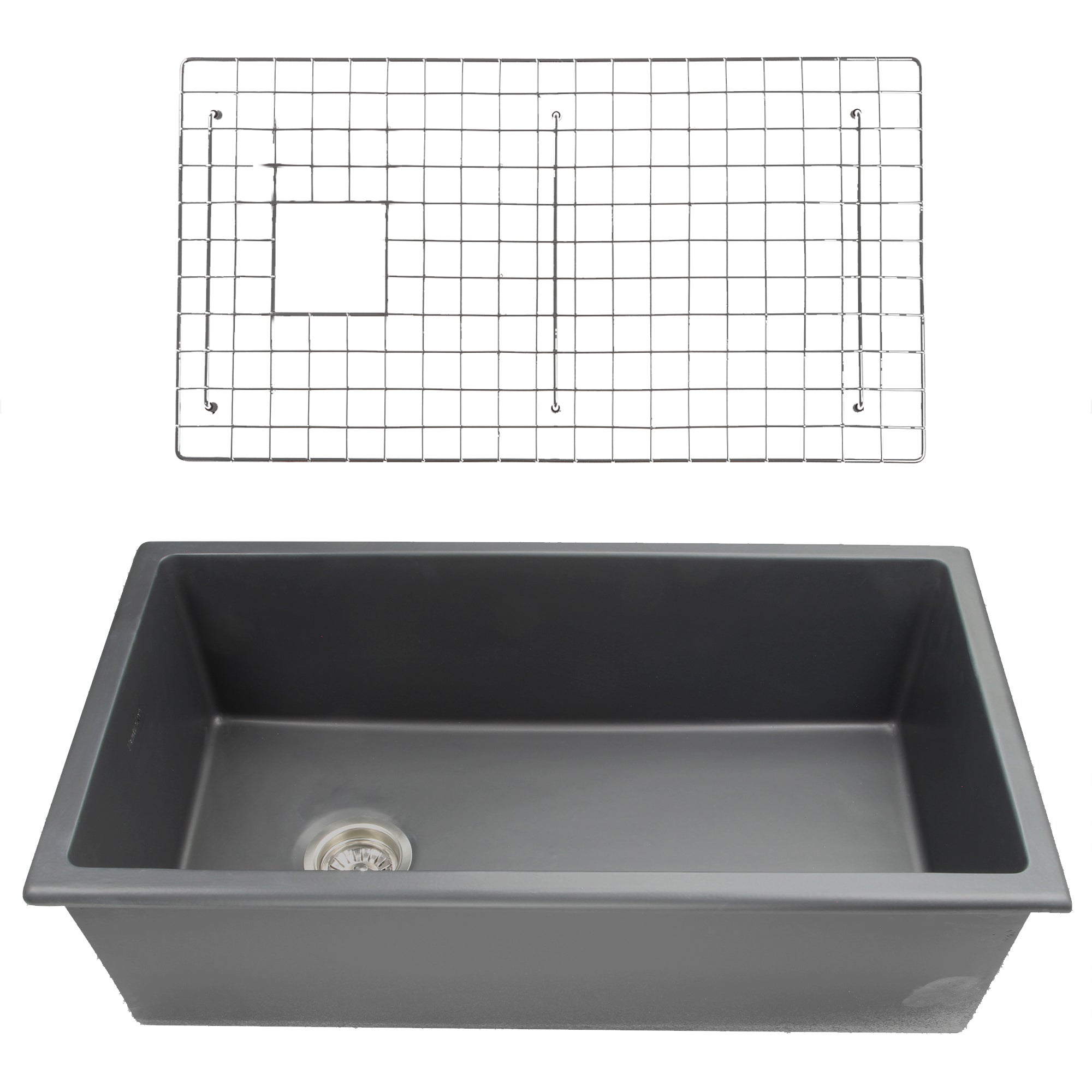 Nantucket Sinks Cape 34" Dual Mount Fireclay Kitchen Sink with Accessories, Matte Black, Wellfleet-3419MatteBlack