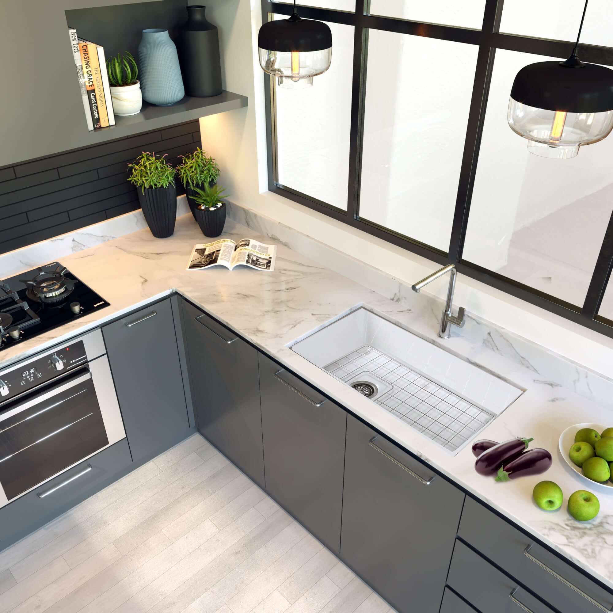 Alternate Image for Nantucket Sinks Cape 34" Dual Mount Fireclay Kitchen Sink with Accessories, White, Wellfleet-3419W