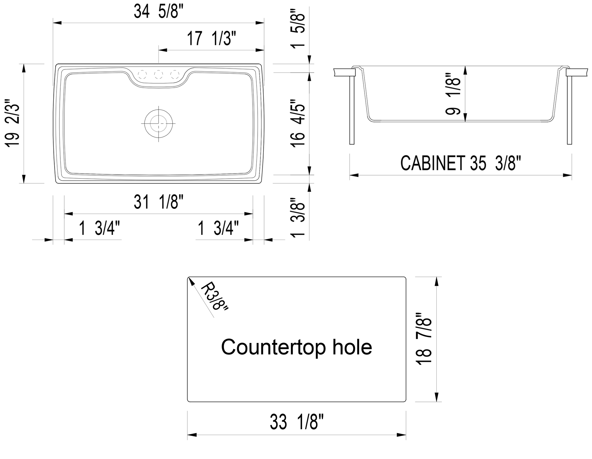 Alternate Image for ALFI White 35" Drop-In Single Bowl Granite Composite Kitchen Sink, AB3520DI-W