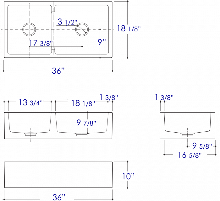 Alternate Image for ALFI 36" Smooth Double Bowl Thick Wall Fireclay Farmhouse Sink, Biscuit, AB3618DB-B