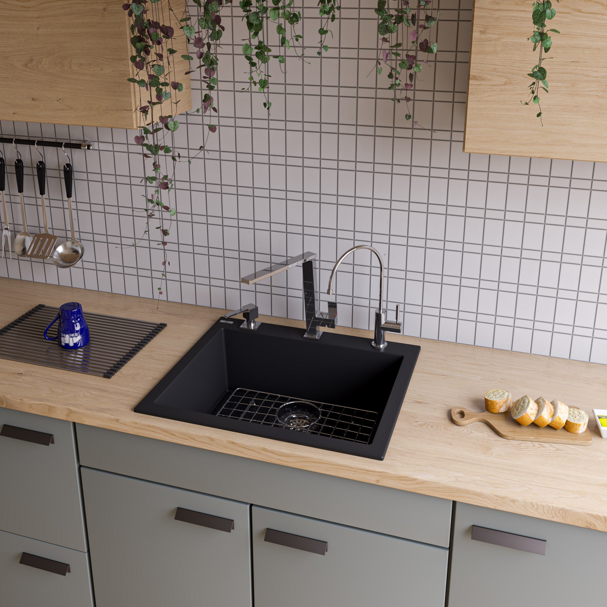 Alternate Image for ALFI Black 24" Drop-In Single Bowl Granite Composite Kitchen Sink, AB2420DI-BLA