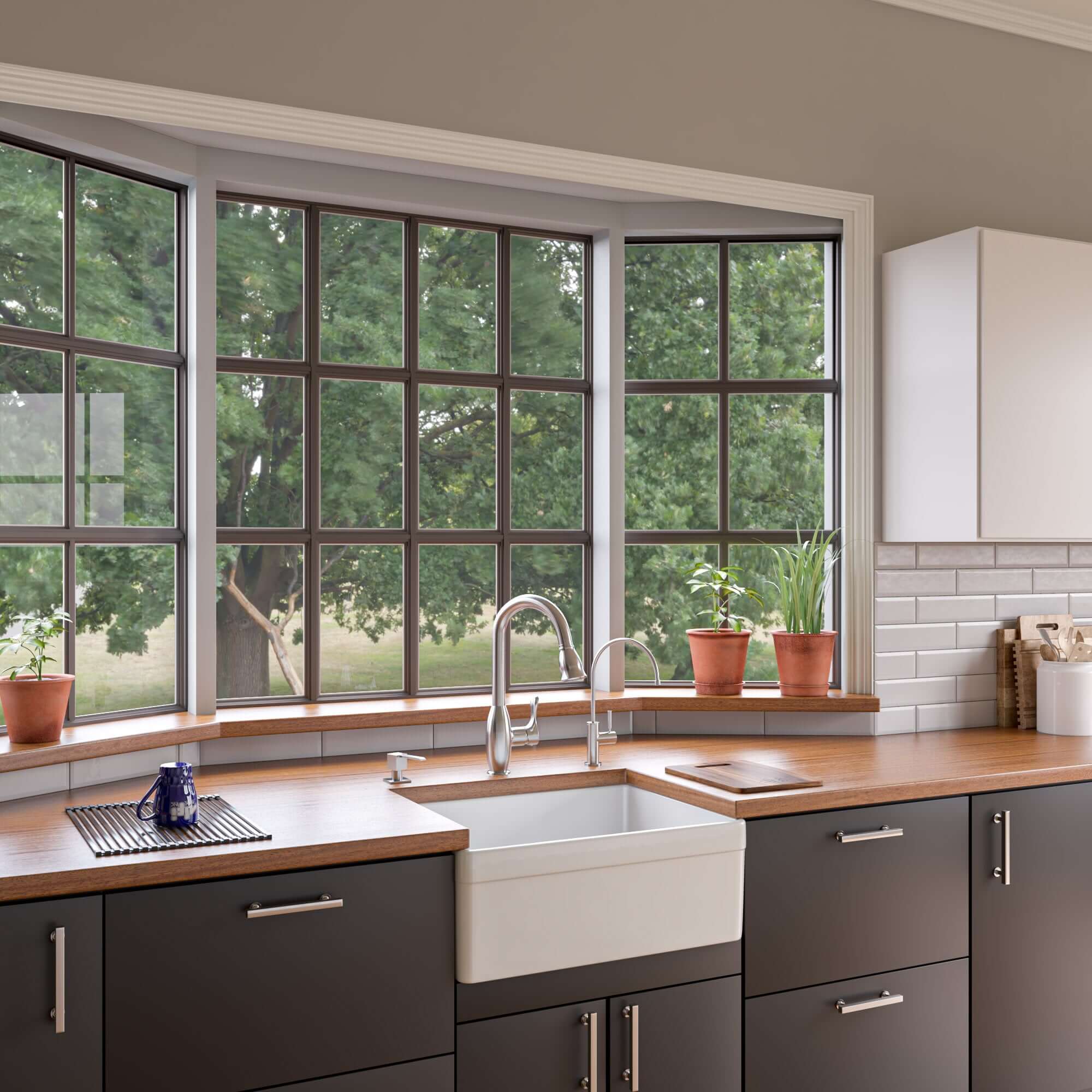Alternate Image for ALFI 26" Single Bowl Fireclay Farmhouse Apron Sink, White, Decorative, AB506-W