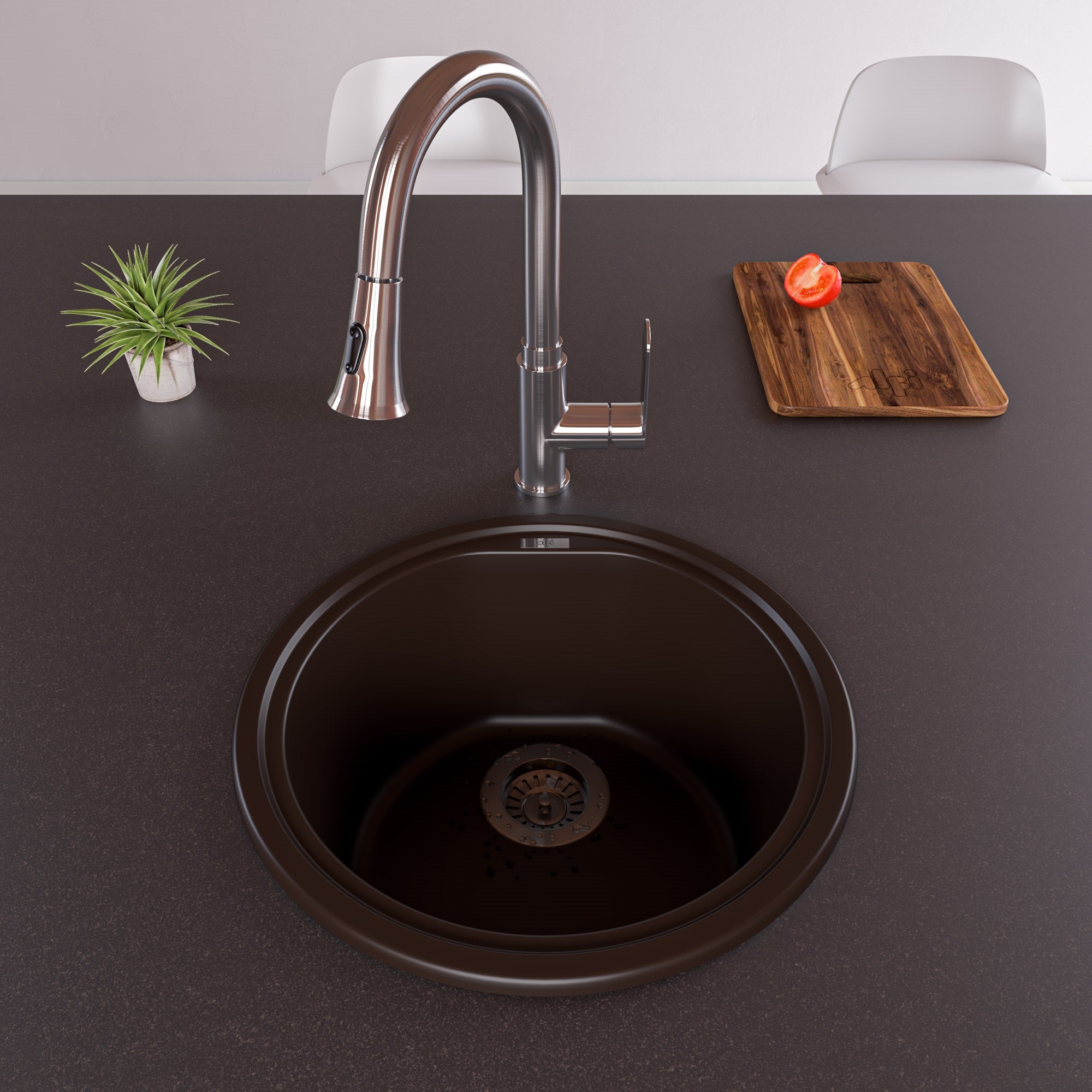 Alternate Image for ALFI brand AB1717DI-C Chocolate 17" Drop-In Round Granite Composite Kitchen Prep Sink