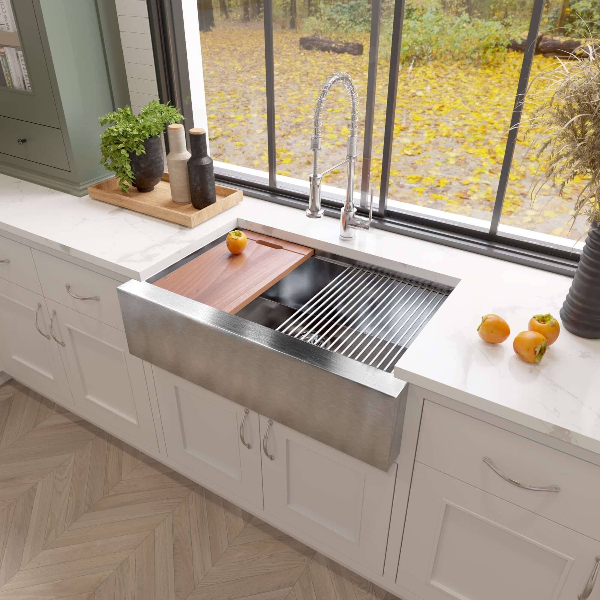 Nantucket Sinks Pro Series 33" 304 Stainless Steel Workstation Farmhouse Sink with Accessories, 16 Gauge, AP-PS-3221-16