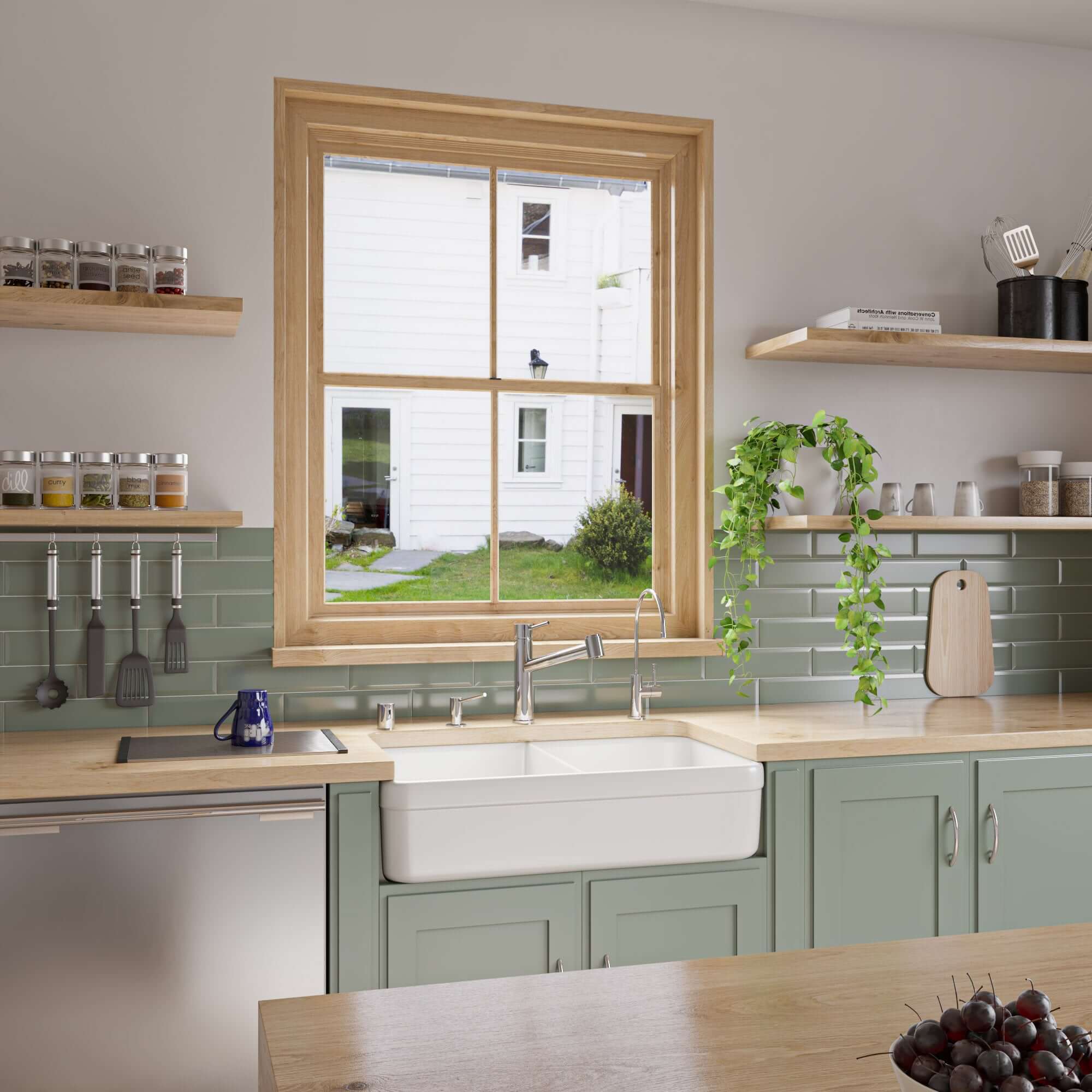 Alternate Image for ALFI 32" Double Bowl Fireclay Farmhouse Apron Sink, White, AB512-W