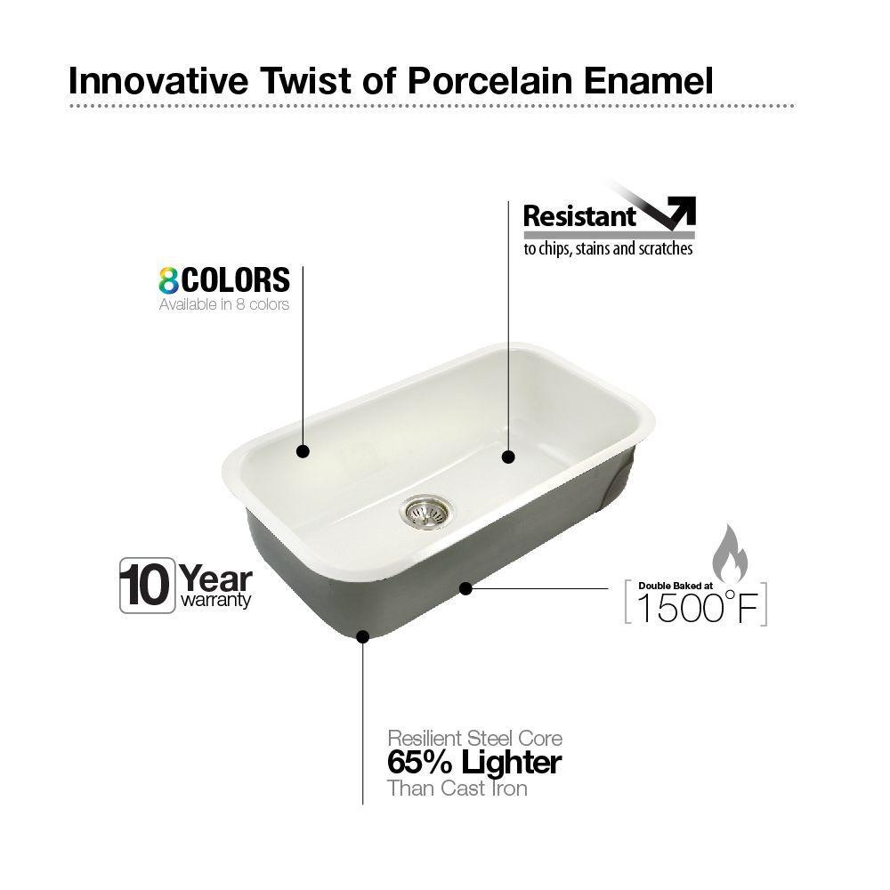 Alternate Image for Houzer 31" Porcelain Enamel Steel Undermount Single Bowl Kitchen Sink, White, PCG-3600 WH