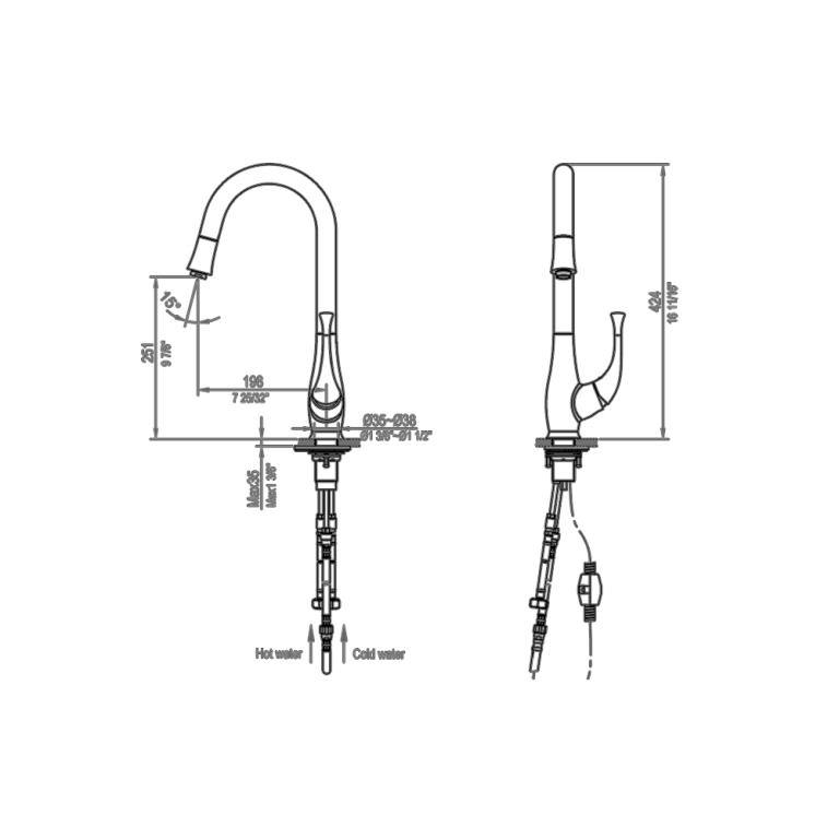 Dawn 17" 1.8 GPM Pull Out Kitchen Faucet, Brushed Nickel, AB50 3084BN - The Sink Boutique
