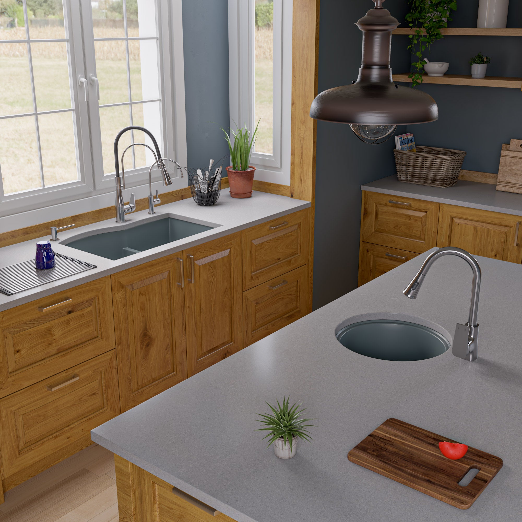Alternate Image for ALFI brand AB3320UM-T Titanium 33" Double Bowl Undermount Granite Composite Kitchen Sink