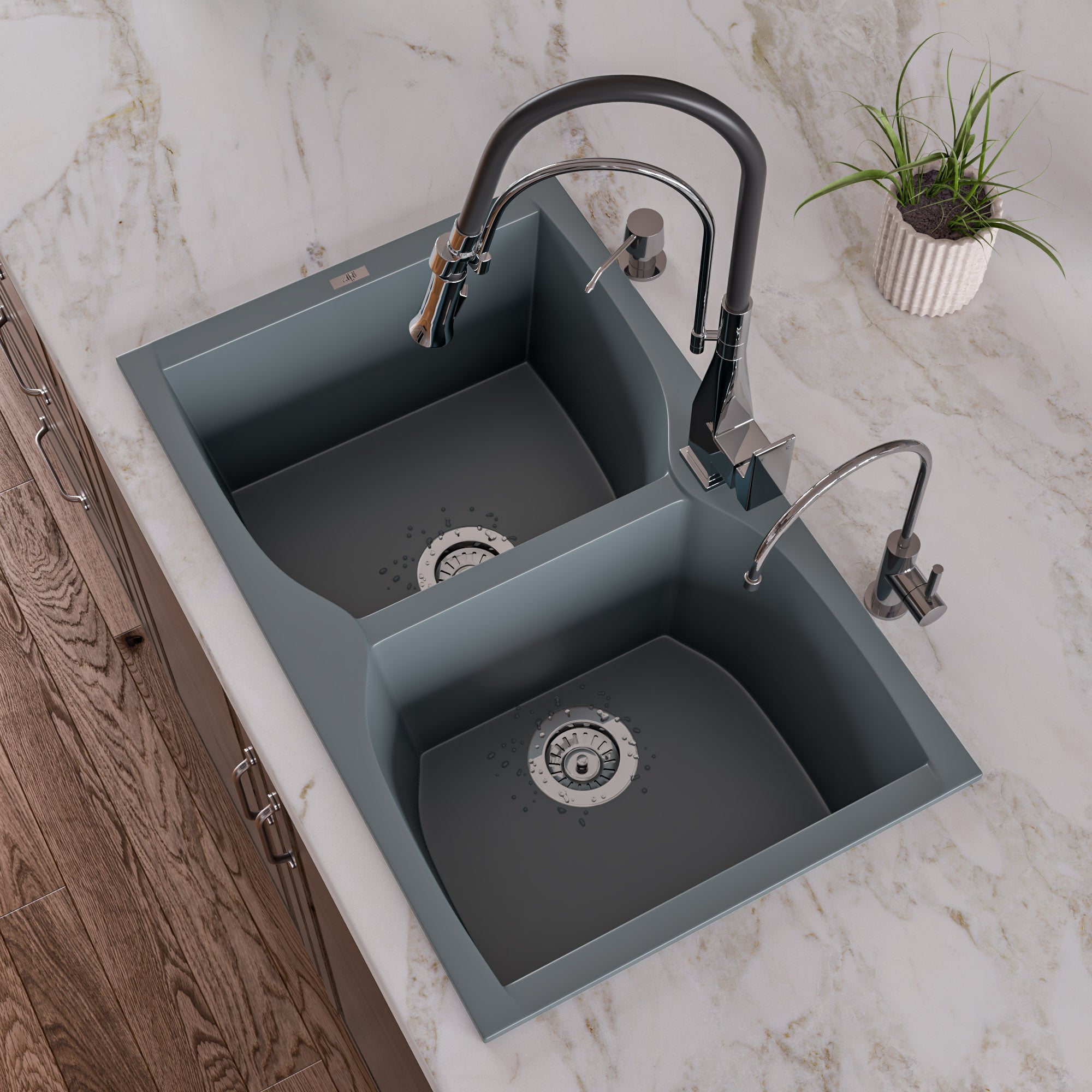 Alternate Image for ALFI brand AB3220DI-T Titanium 32" Drop-In Double Bowl Granite Composite Kitchen Sink