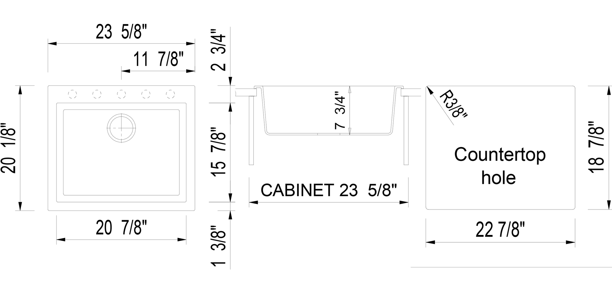 Alternate Image for ALFI Biscuit 24" Drop-In Single Bowl Granite Composite Kitchen Sink, AB2420DI-B
