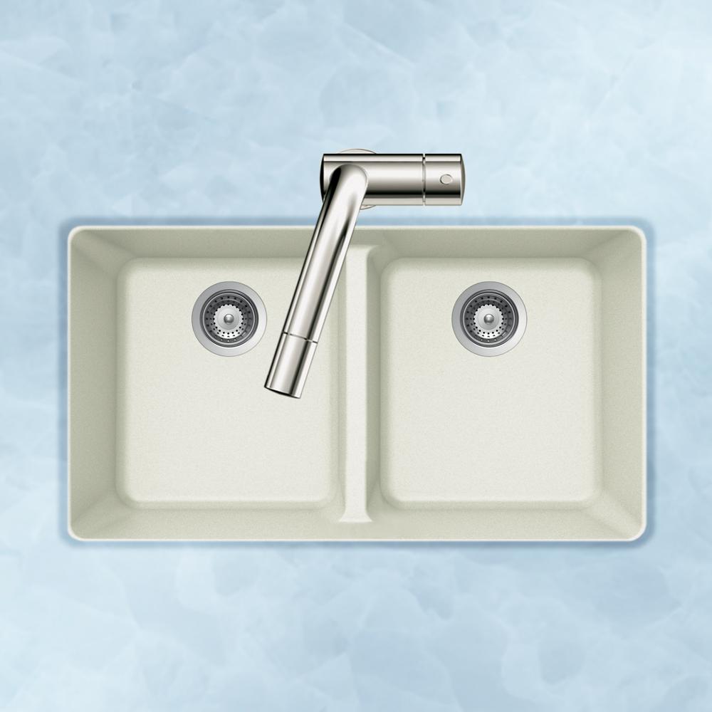 Alternate Image for Houzer 33" Quartztone Undermount Composite Granite 50/50 Double Bowl Kitchen Sink, White, M-200U