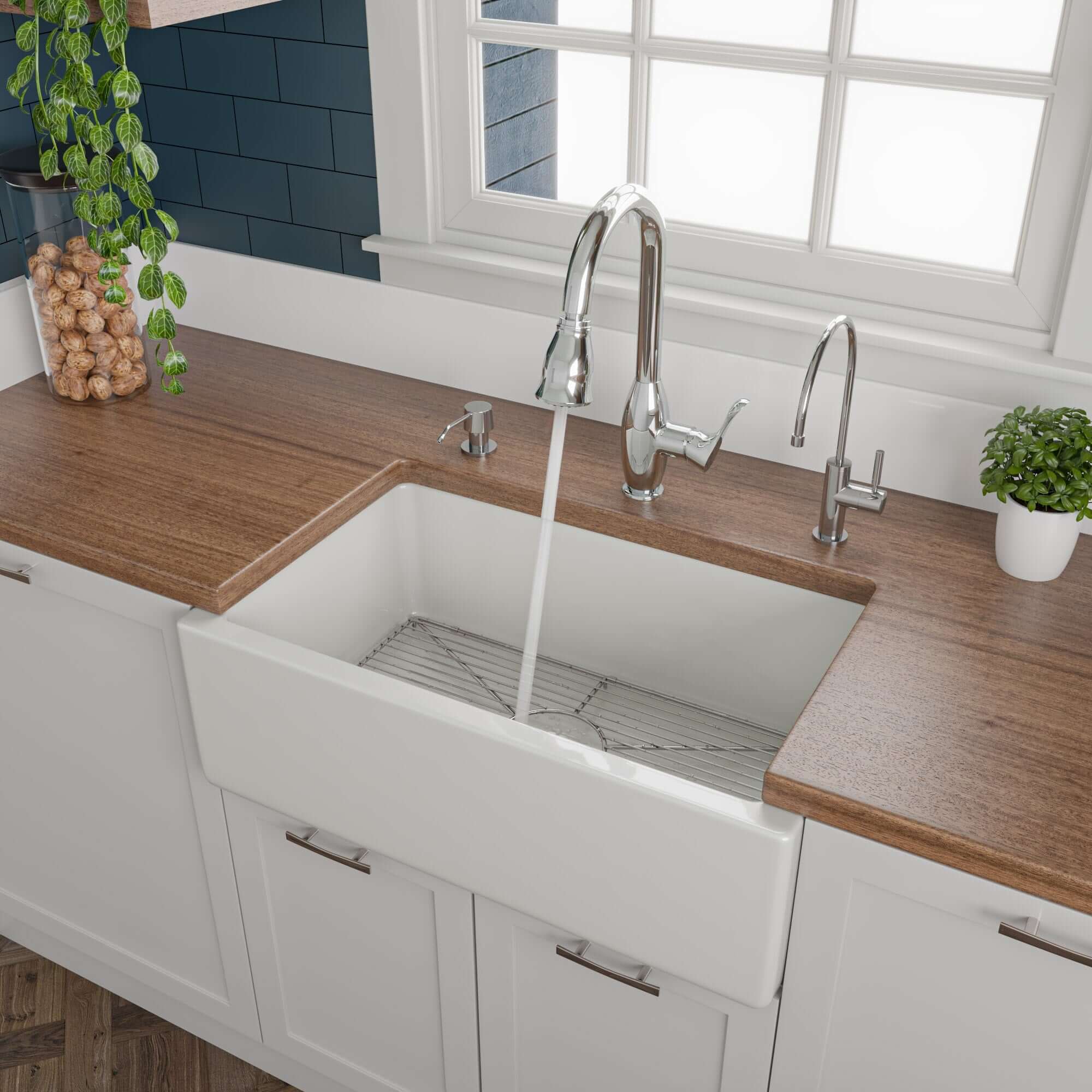 Alternate Image for ALFI 30" Single Bowl Fireclay Farmhouse Apron Sink, White, Reversible, AB3018HS-W