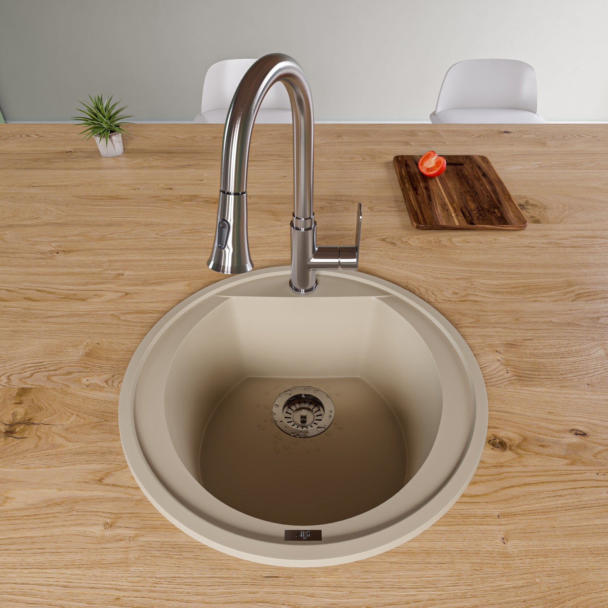 ALFI Biscuit 20" Drop-In Round Granite Composite Kitchen Prep Sink, AB2020DI-B