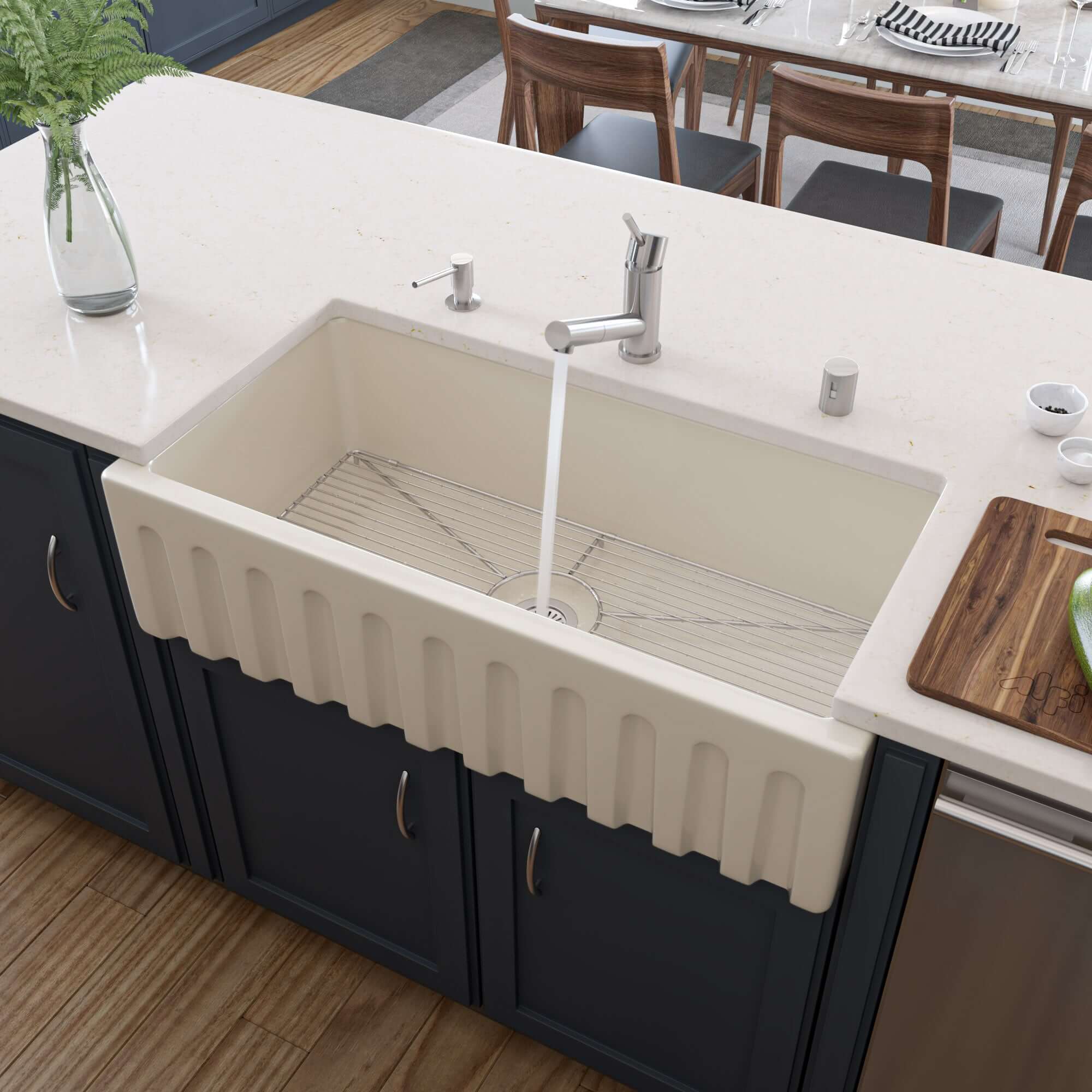 Alternate Image for ALFI 36" Single Bowl Fireclay Farmhouse Kitchen Sink, Biscuit, Reversible, AB3618HS-B