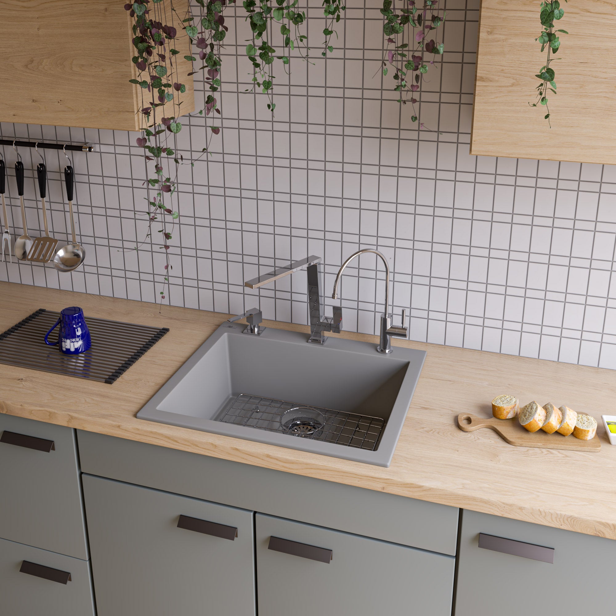 Alternate Image for ALFI brand AB2420DI-T Titanium 24" Drop-In Single Bowl Granite Composite Kitchen Sink