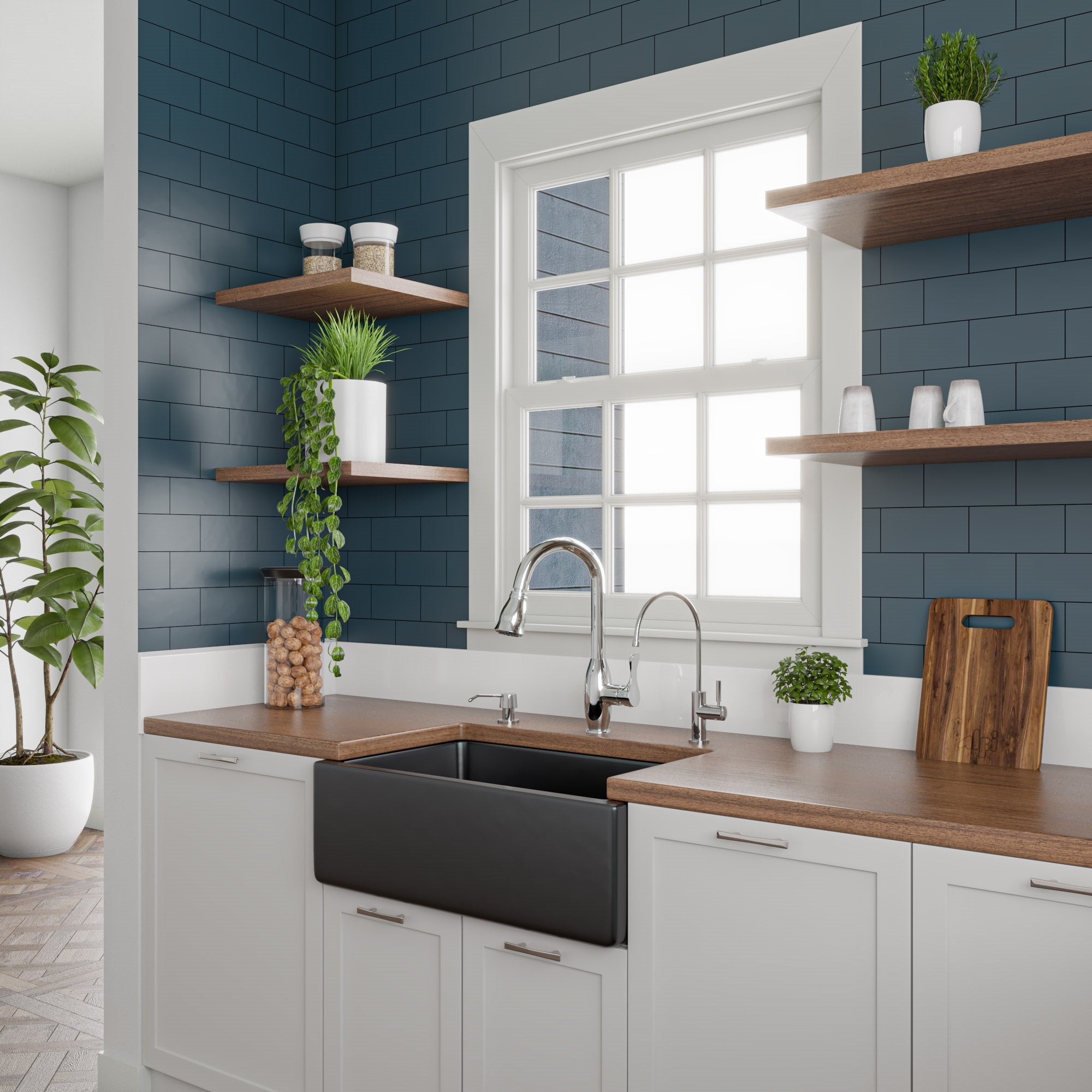 Alternate Image for ALFI 30" Single Bowl Fireclay Farmhouse Apron Sink, Black Gloss, Reversible, AB3018HS-BG