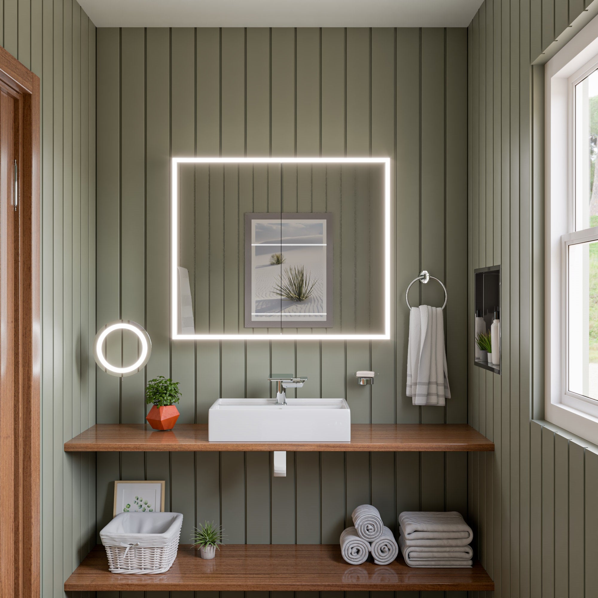 Alternate Image for ALFI brand ABM9WLED-PC Polished Chrome Wall Mount Round 9" 5x Magnifying Cosmetic Mirror with Light