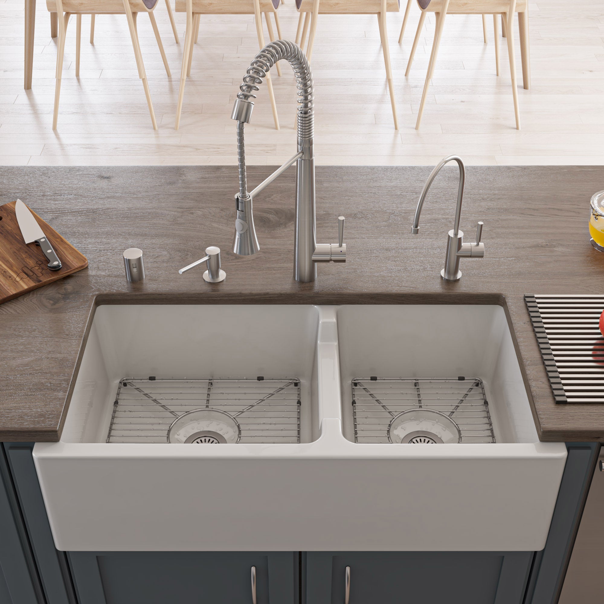 Alternate Image for ALFI Solid Stainless Steel Commercial Spring Kitchen Faucet with Pull Down Shower Spray, AB2039S
