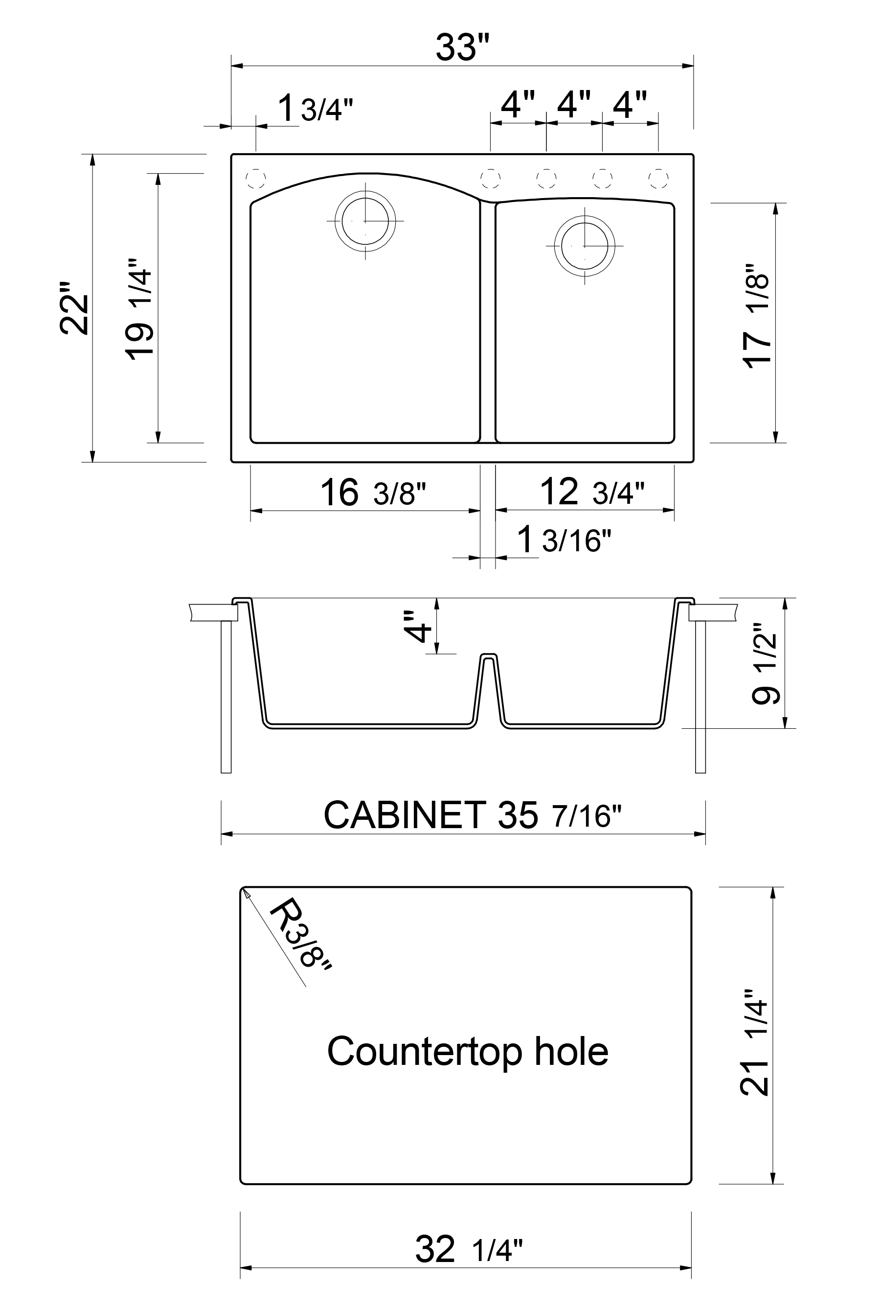 Alternate Image for ALFI Biscuit 33" Double Bowl Drop In Granite Composite Kitchen Sink, AB3320DI-B