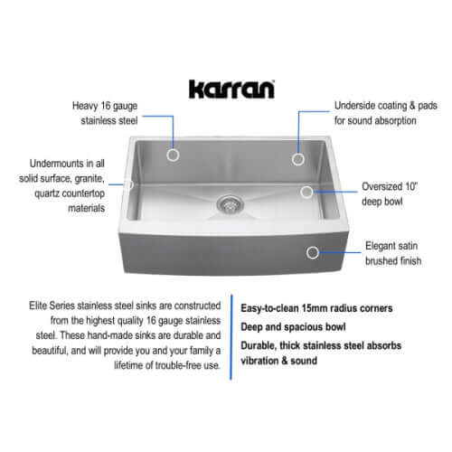 Alternate Image for Karran 33" Stainless Steel Farmhouse Sink, 16 Gauge, EL-84-PK1