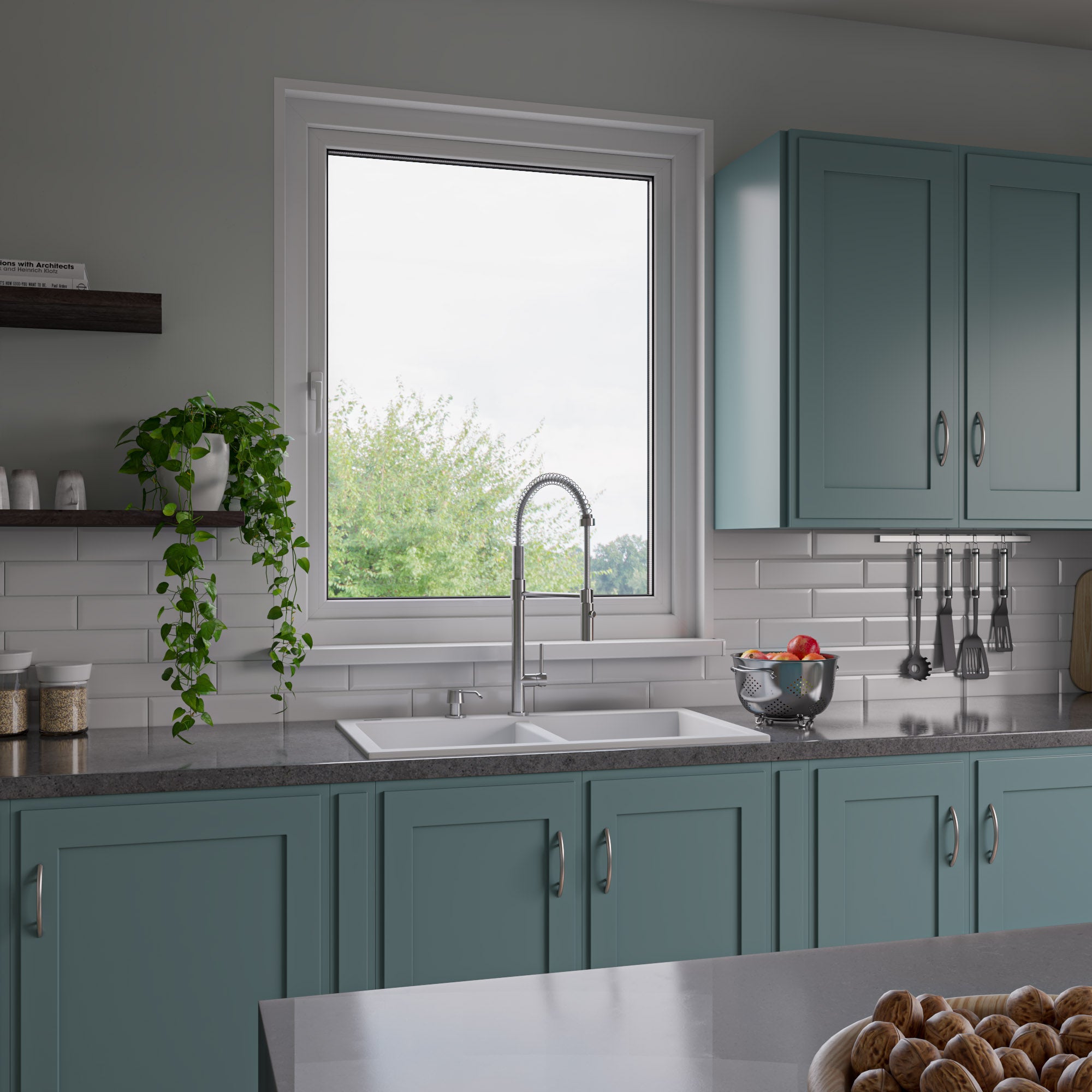 Alternate Image for ALFI White 34" Drop-In Double Bowl Granite Composite Kitchen Sink, AB3420DI-W