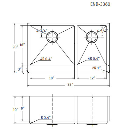 Alternate Image for Houzer 33" Stainless Steel Farmhouse Apron Front Kitchen Sink, 60/40 Double Bowl, END-3360SR